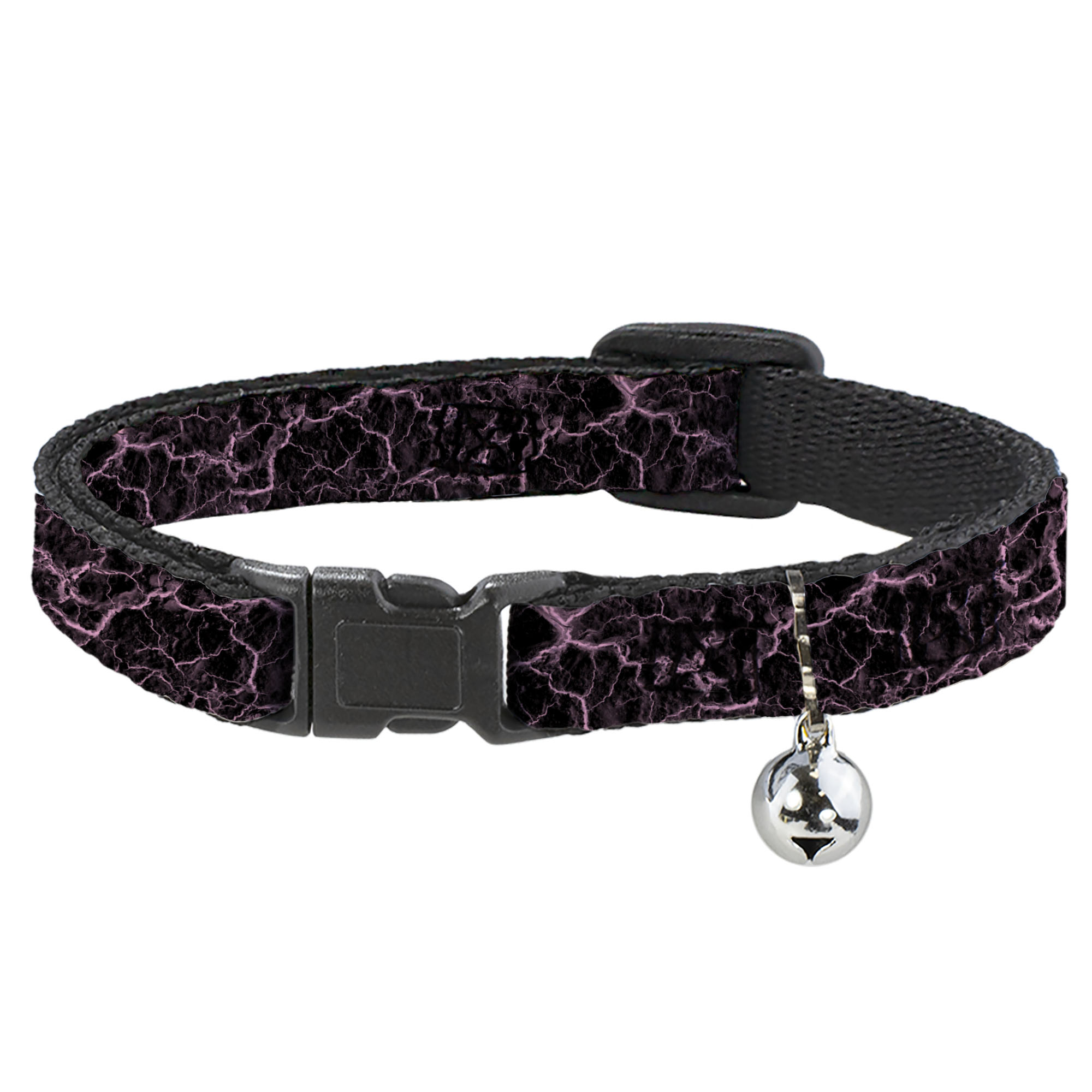 Cat Collar Breakaway with Bell Marble Black/Baby Pink NARROW Fits 8.5-12″