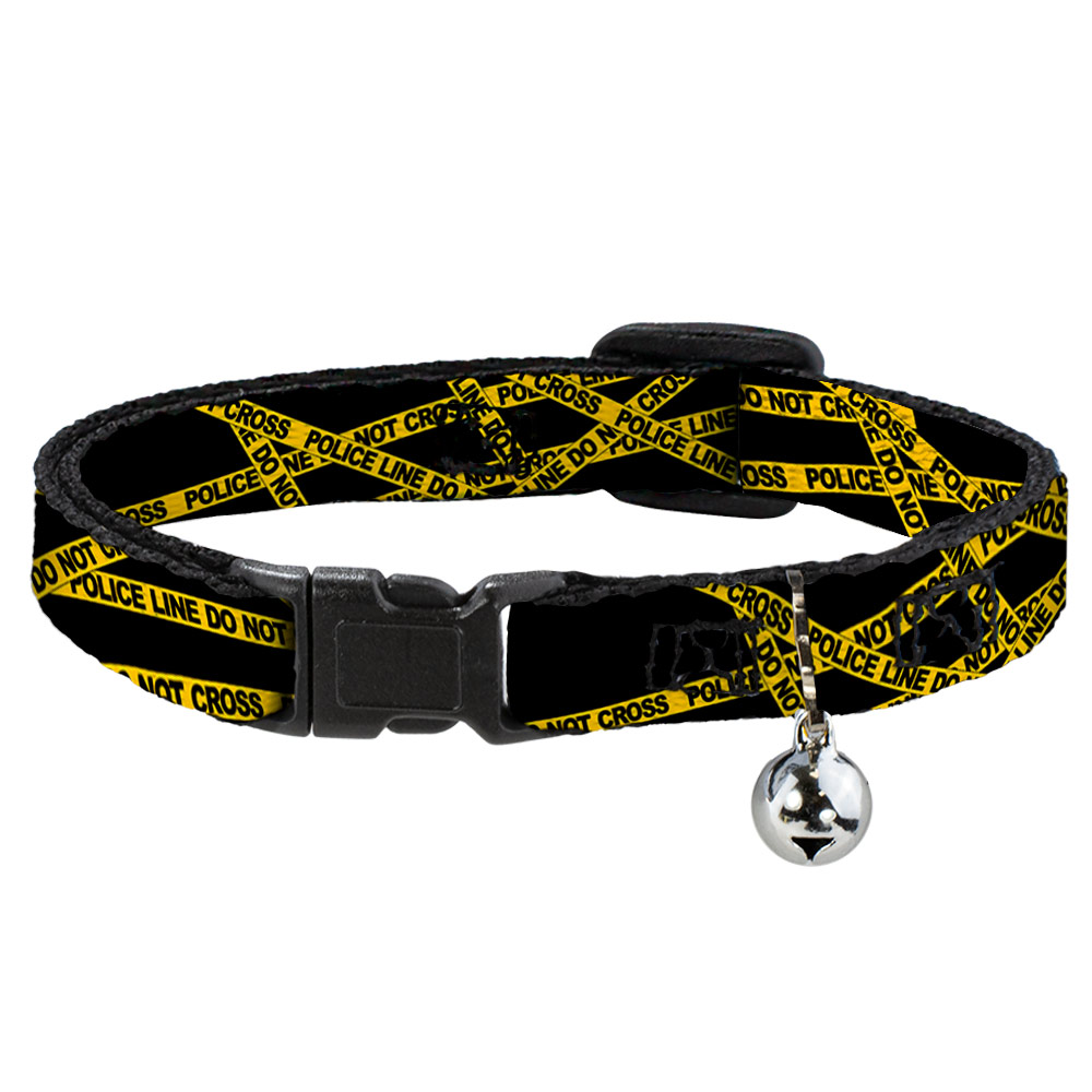 Cat Collar Breakaway with Bell Police Line Black/Yellow NARROW Fits (US ...