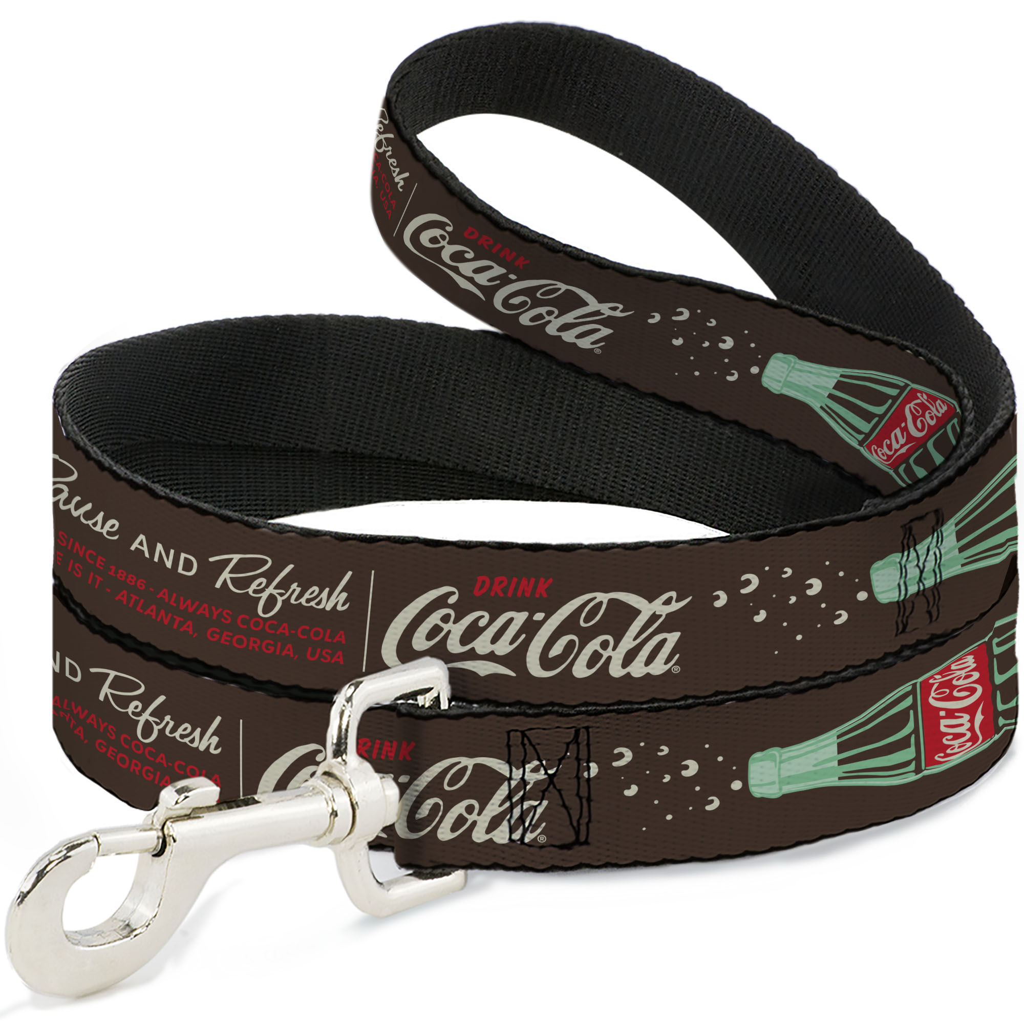 Dog Leash 6-FEET Coca-Cola PAUSE AND REFRESH Typography and Bottle B (US IMPORT)