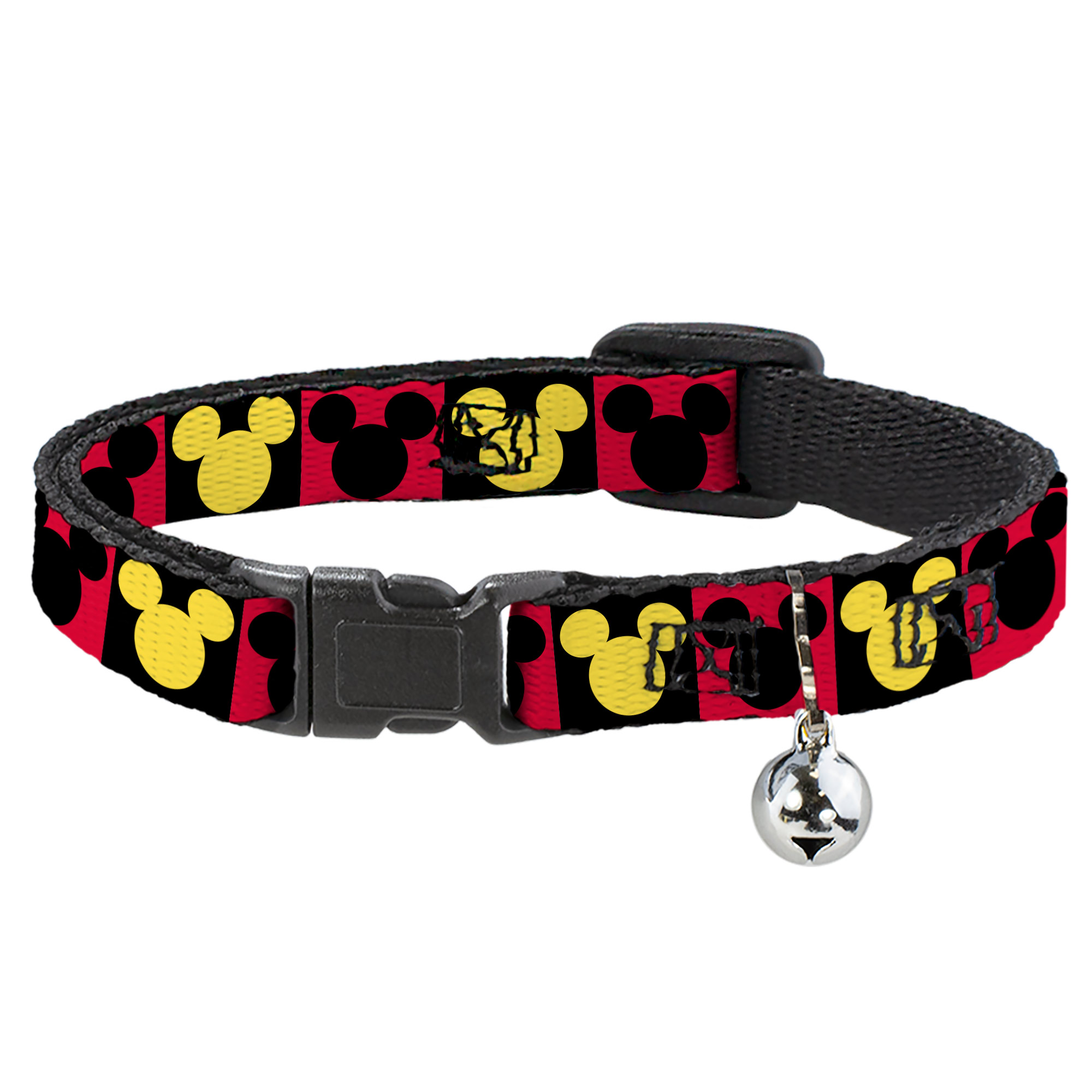 Cat Collar Breakaway with Bell Mickey Mouse Ears Icon Blocks Red/Black/Yellow NA
