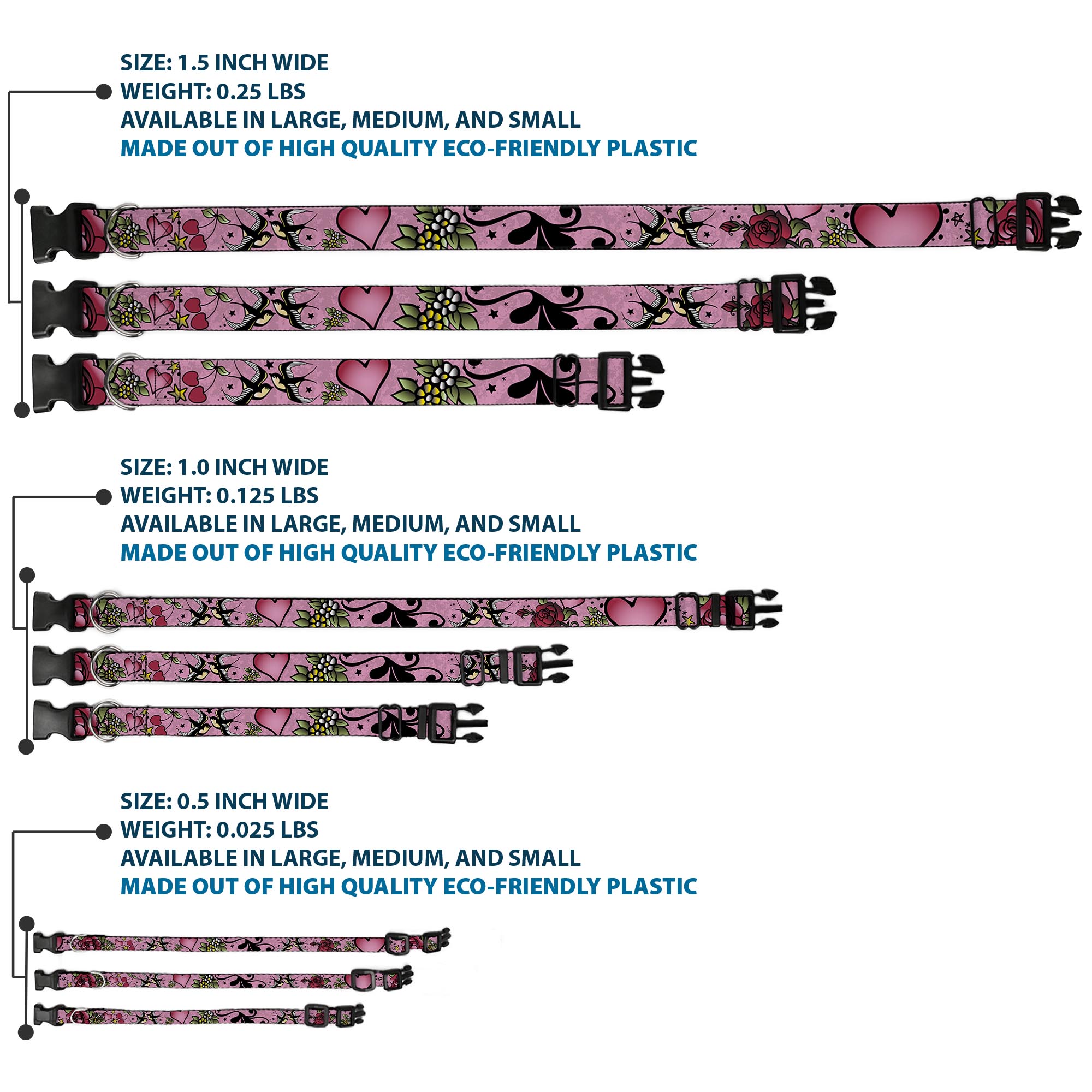 Plastic Clip Collar Mom & Dad CLOSE-UP Pink w/Sparrows Medium 11-16. (US IMPORT) - Produktbild 3