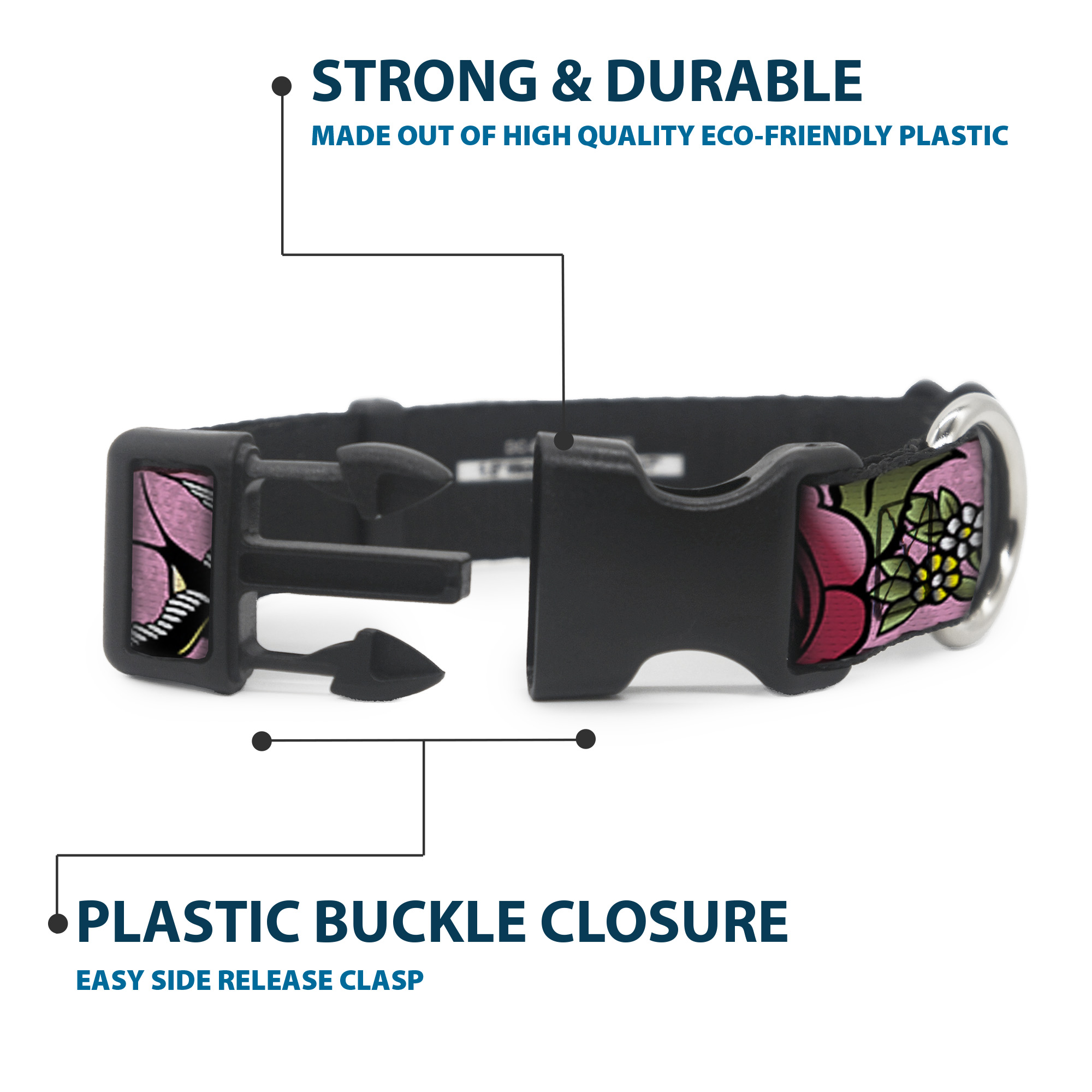 Plastic Clip Collar Mom & Dad CLOSE-UP Pink w/Sparrows Medium 11-16. (US IMPORT) - Produktbild 4