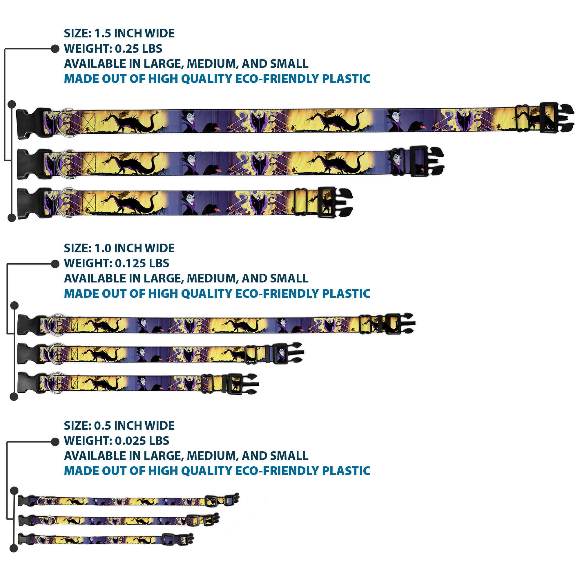 Plastic Clip Collar Maleficent Poses Small 9.5-13"