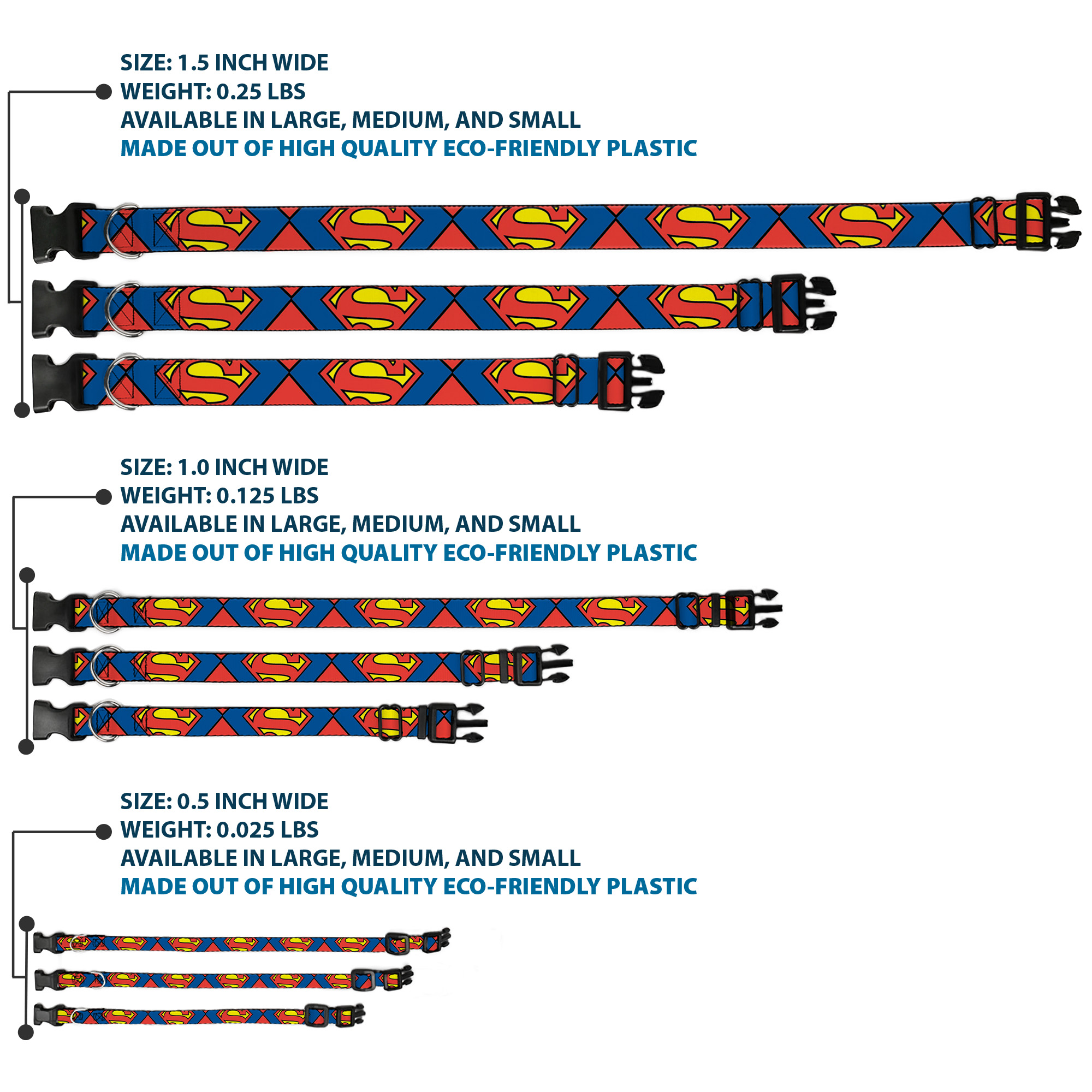 Plastic Clip Collar Superman Shield CLOSE-UP Blue/Red/Yellow NARROW- (US IMPORT) - Produktbild 3