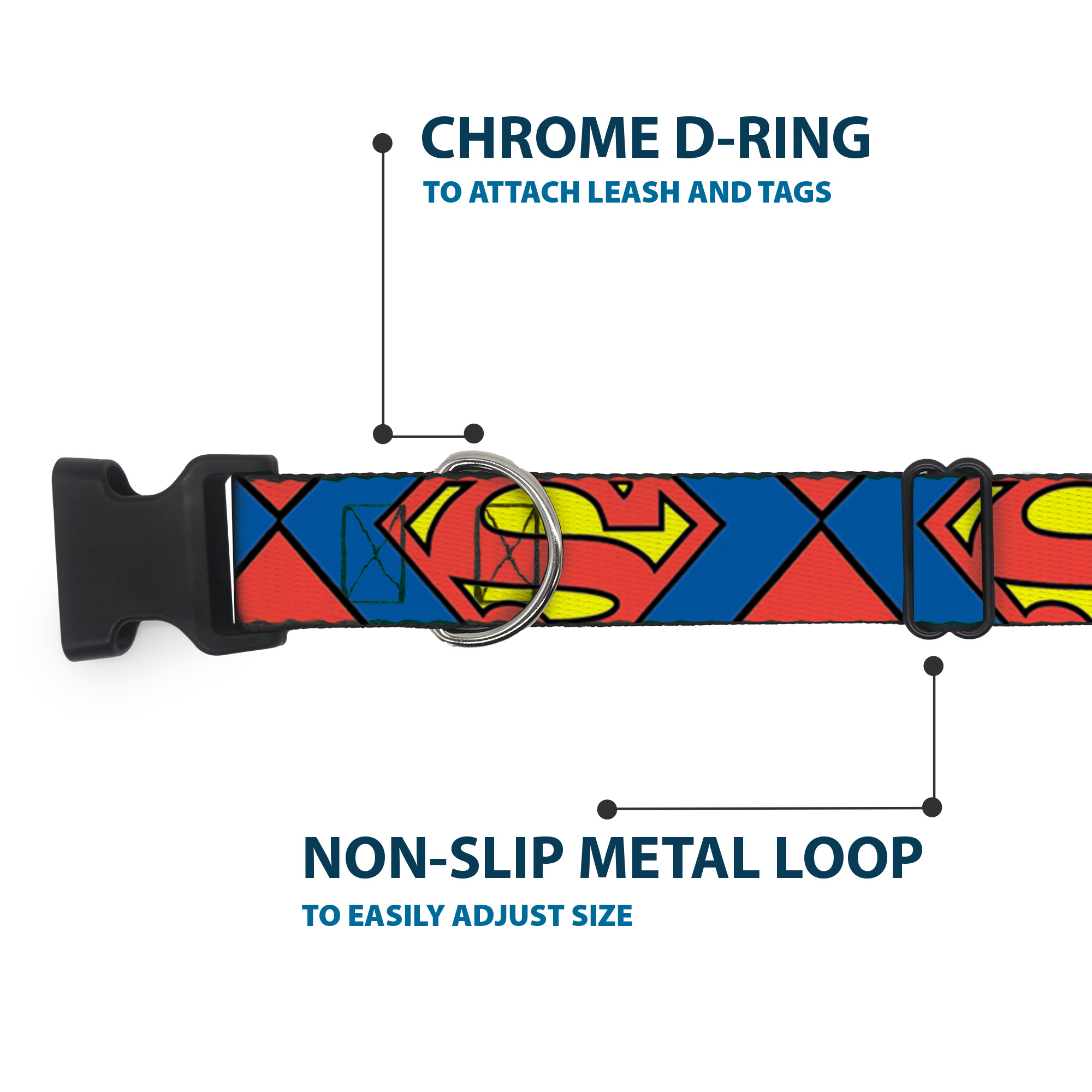 Plastic Clip Collar Superman Shield CLOSE-UP Blue/Red/Yellow NARROW- (US IMPORT) - Produktbild 5