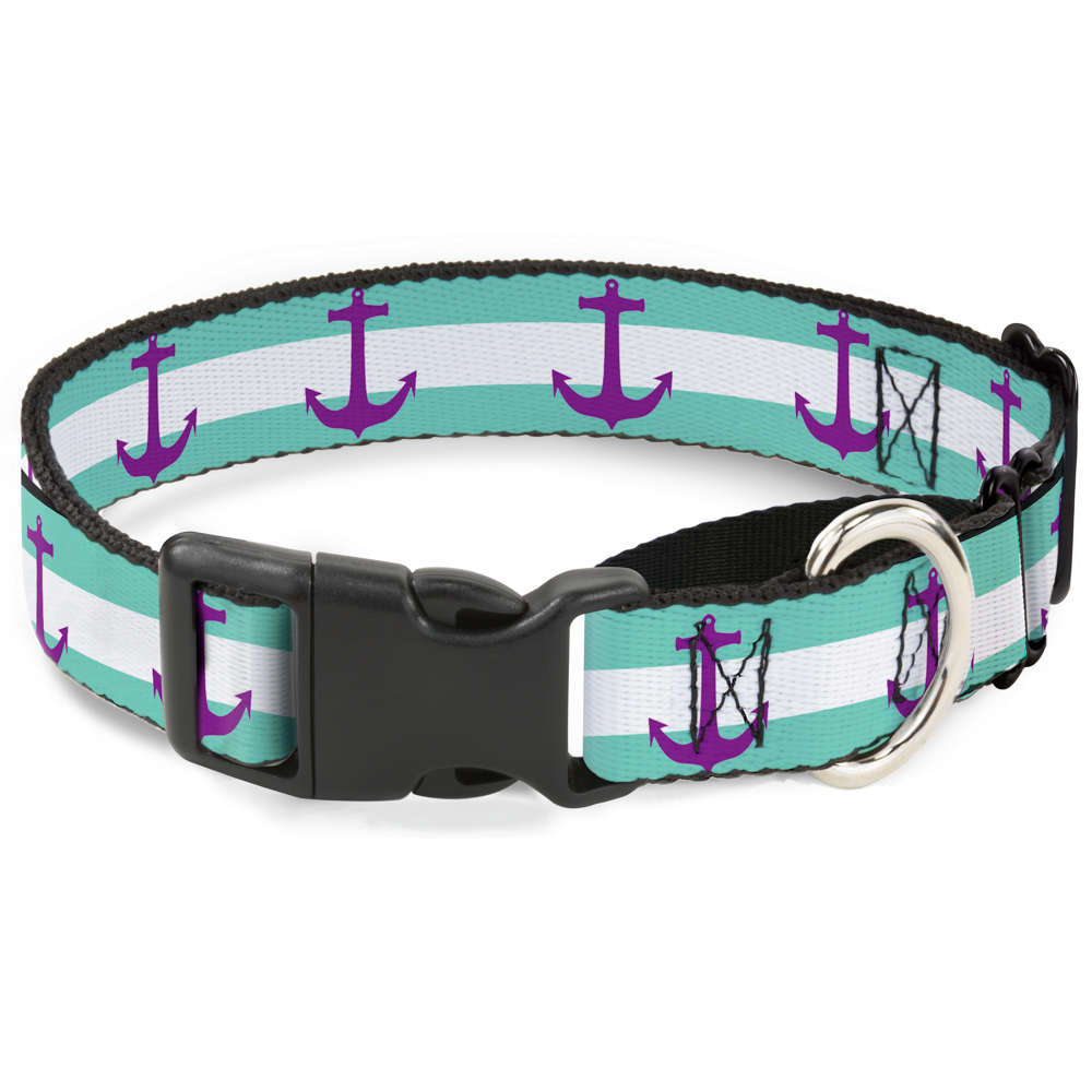 Plastic Martingale Collar Anchor/Stripe Teal/White/Purple Medium 11- (US IMPORT)