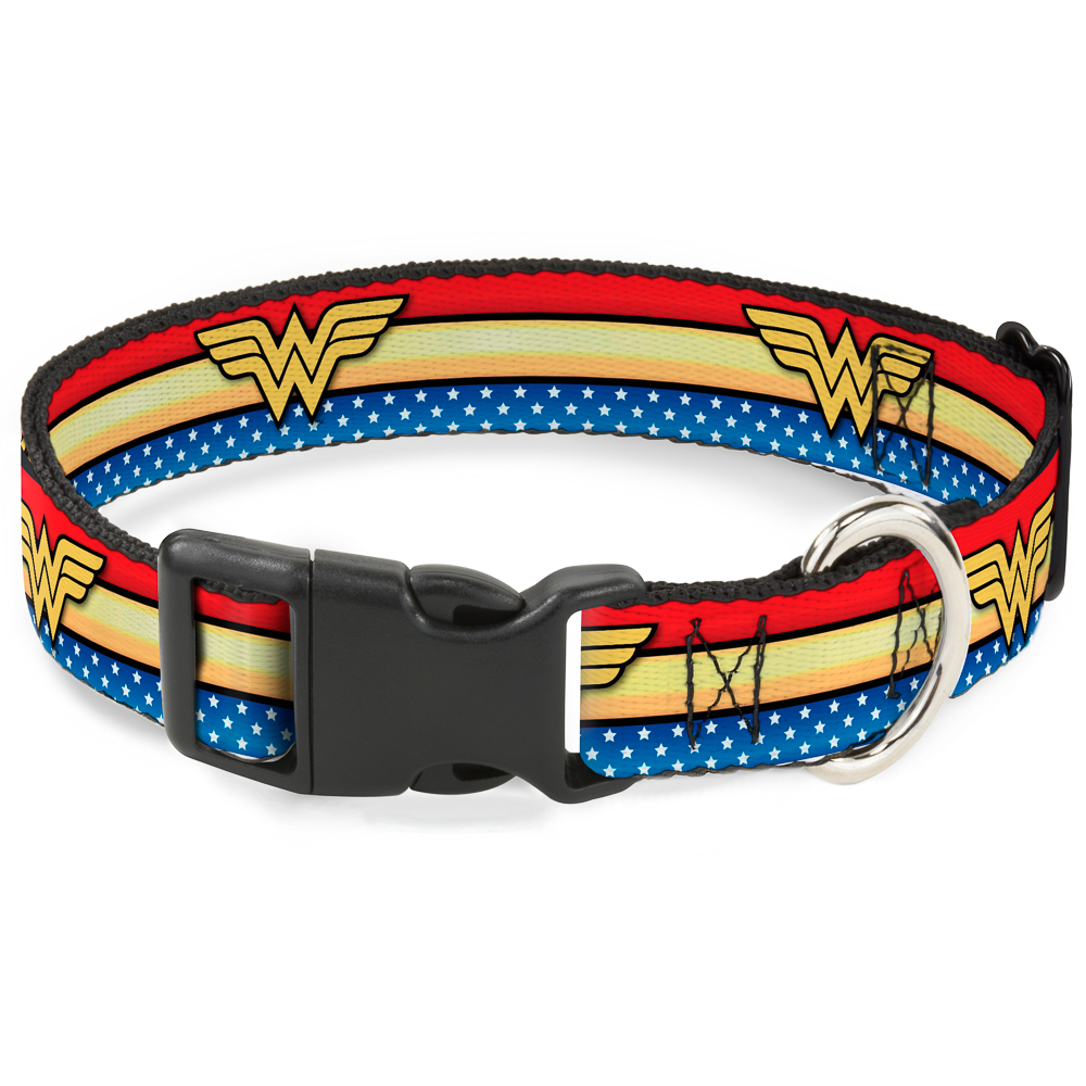 Plastic Clip Collar Wonder Woman Logo Stripe/Stars Red/Gold/Blue/Whi (US IMPORT)