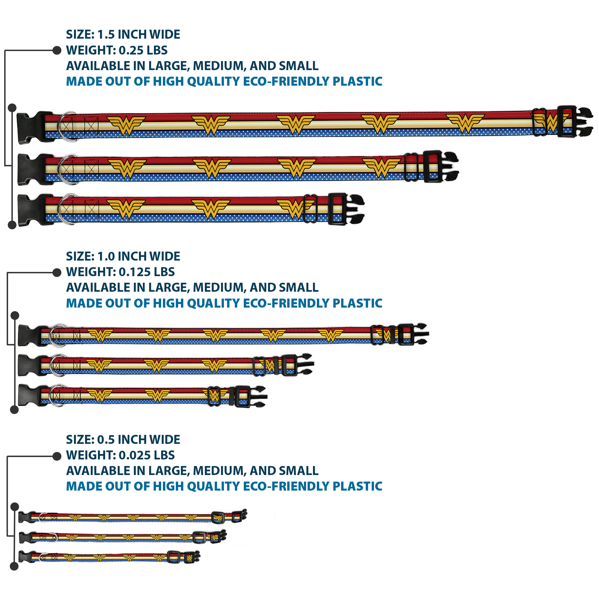 Plastic Clip Collar Wonder Woman Logo Stripe/Stars Red/Gold/Blue/Whi (US IMPORT) - Produktbild 3