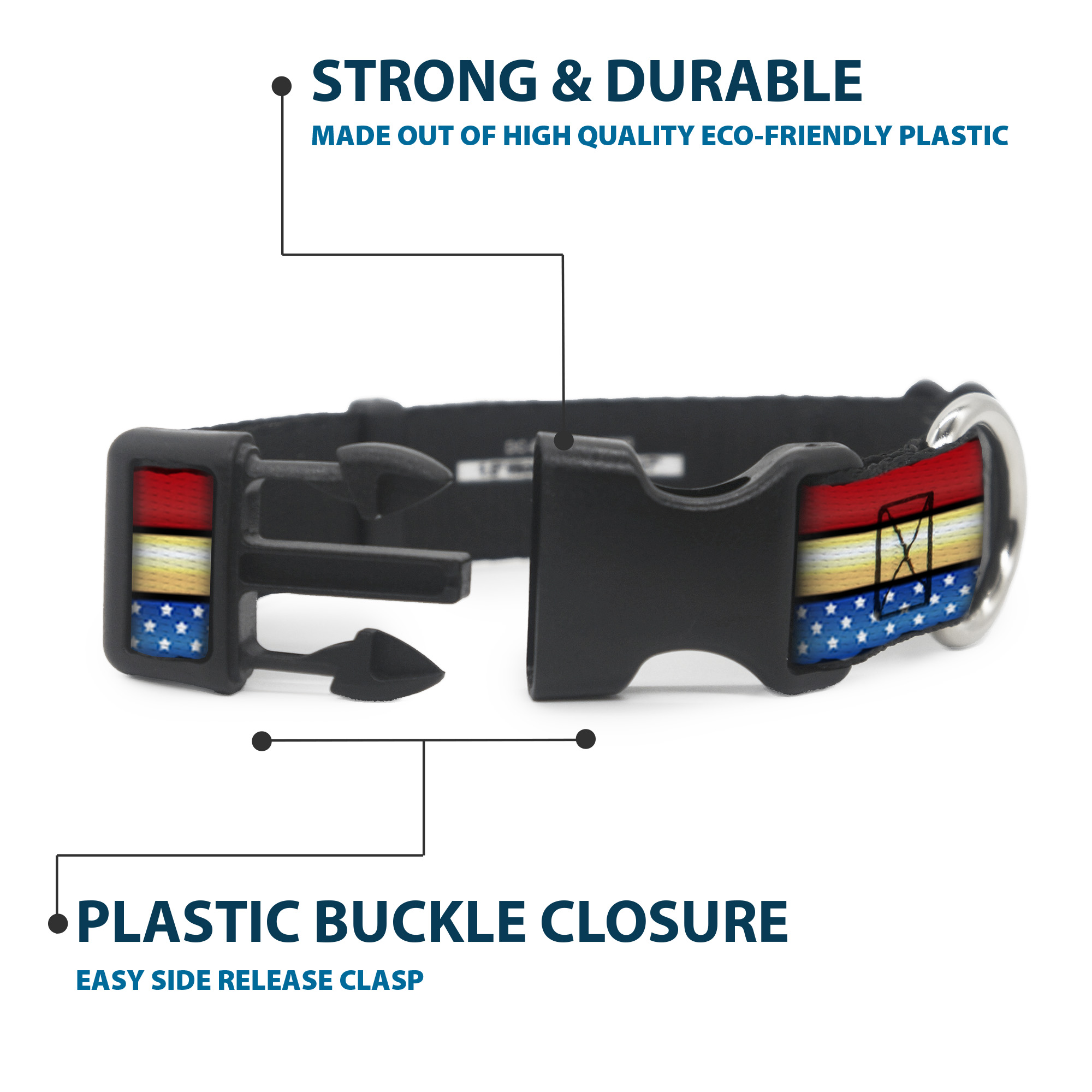 Plastic Clip Collar Wonder Woman Logo Stripe/Stars Red/Gold/Blue/Whi (US IMPORT) - Produktbild 4
