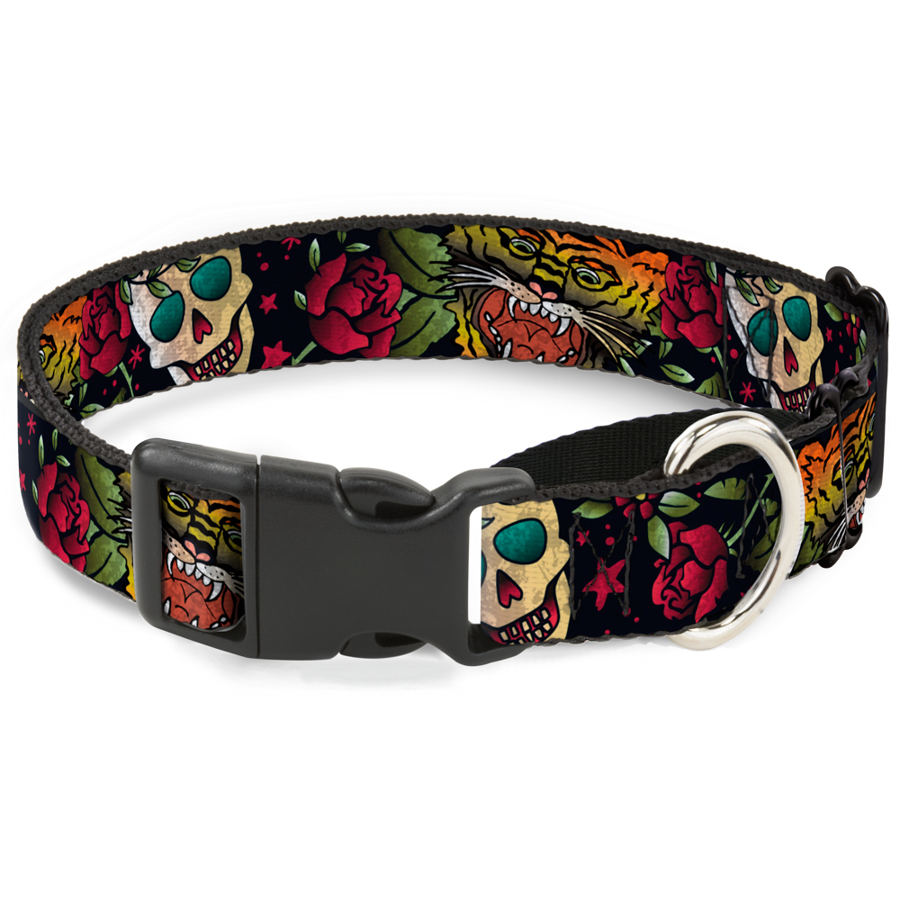 Plastic Martingale Collar Death Before Dishonor CLOSE-UP Black Small 9-15"