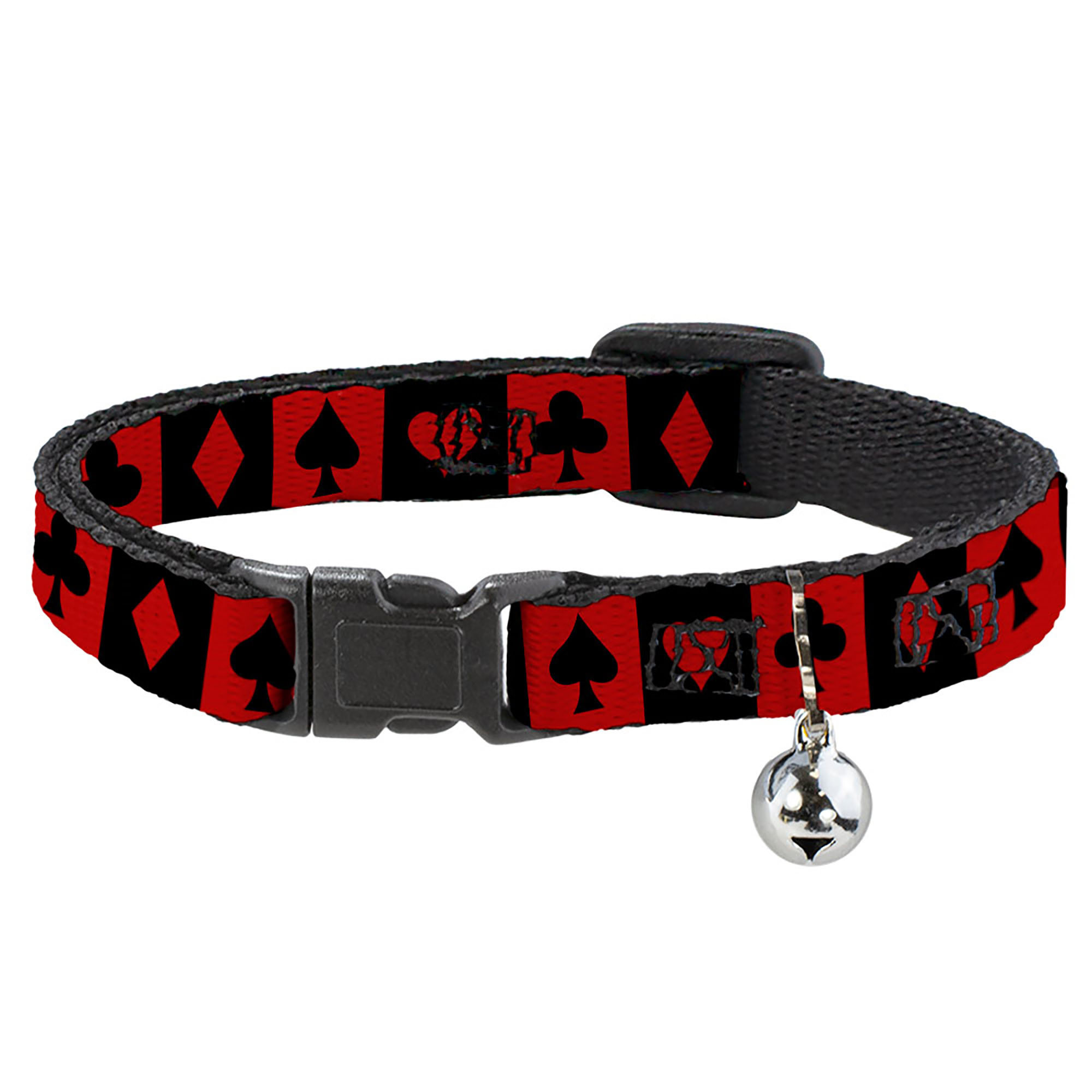 Cat Collar Breakaway with Bell Alice in Wonderland Card Suits Red/Black NARROW F