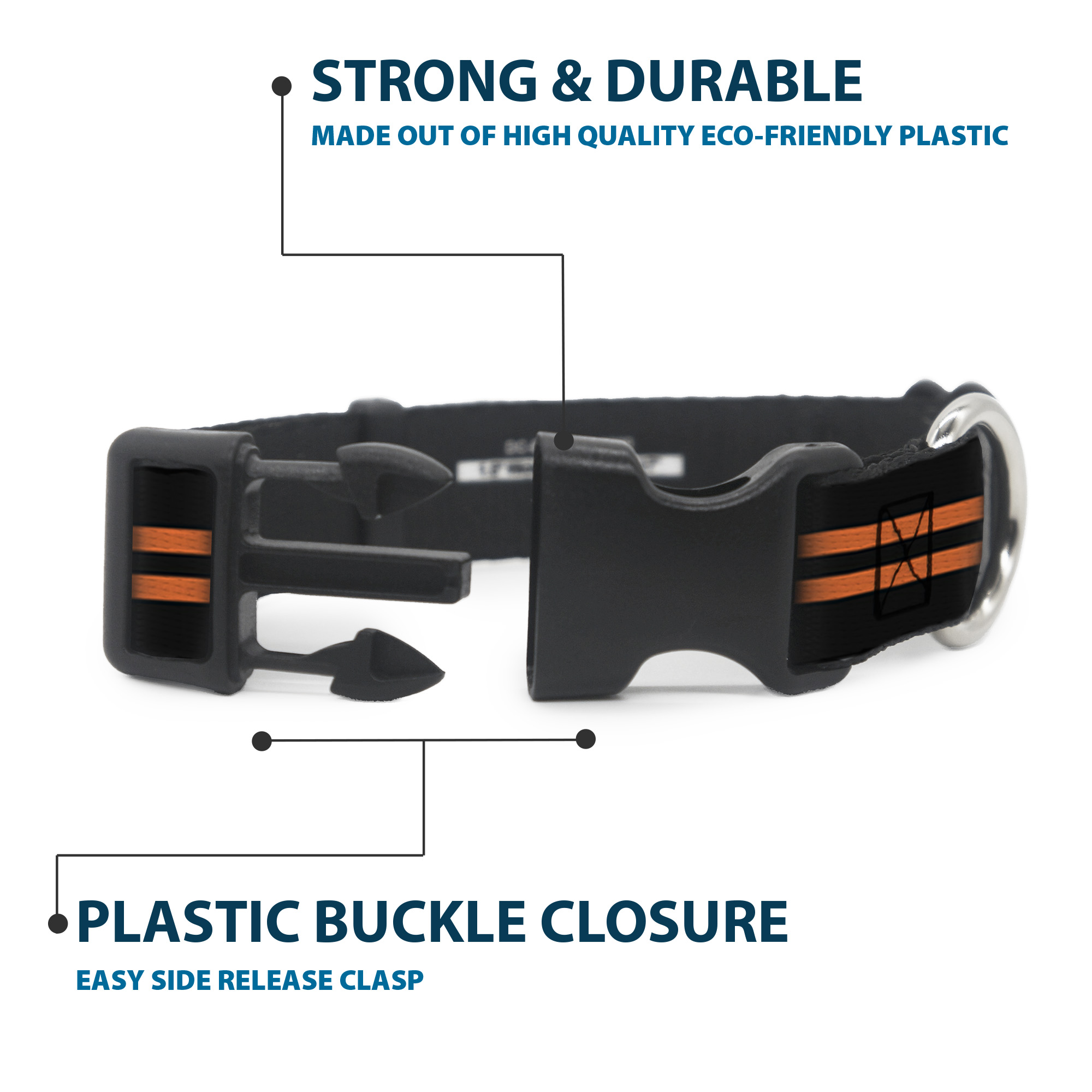 Plastic Clip Collar Stripe Black/Orange WIDE-Large 20-31"