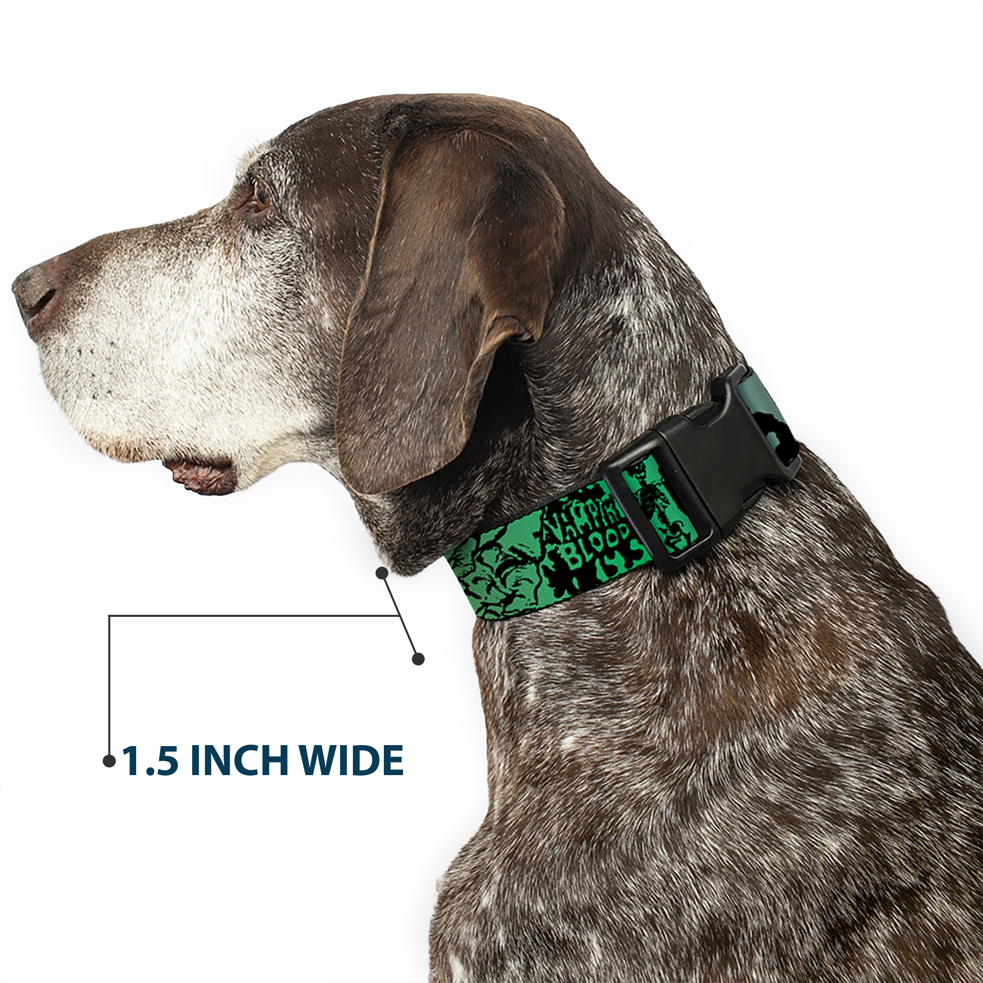Plastic Clip Collar Retro Monster Aqua/Black WIDE-Medium 16-23"