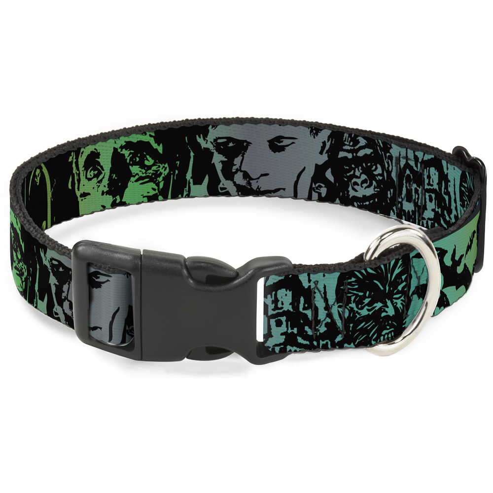 Plastic Clip Collar Retro Monster Aqua/Black WIDE-Medium 16-23"