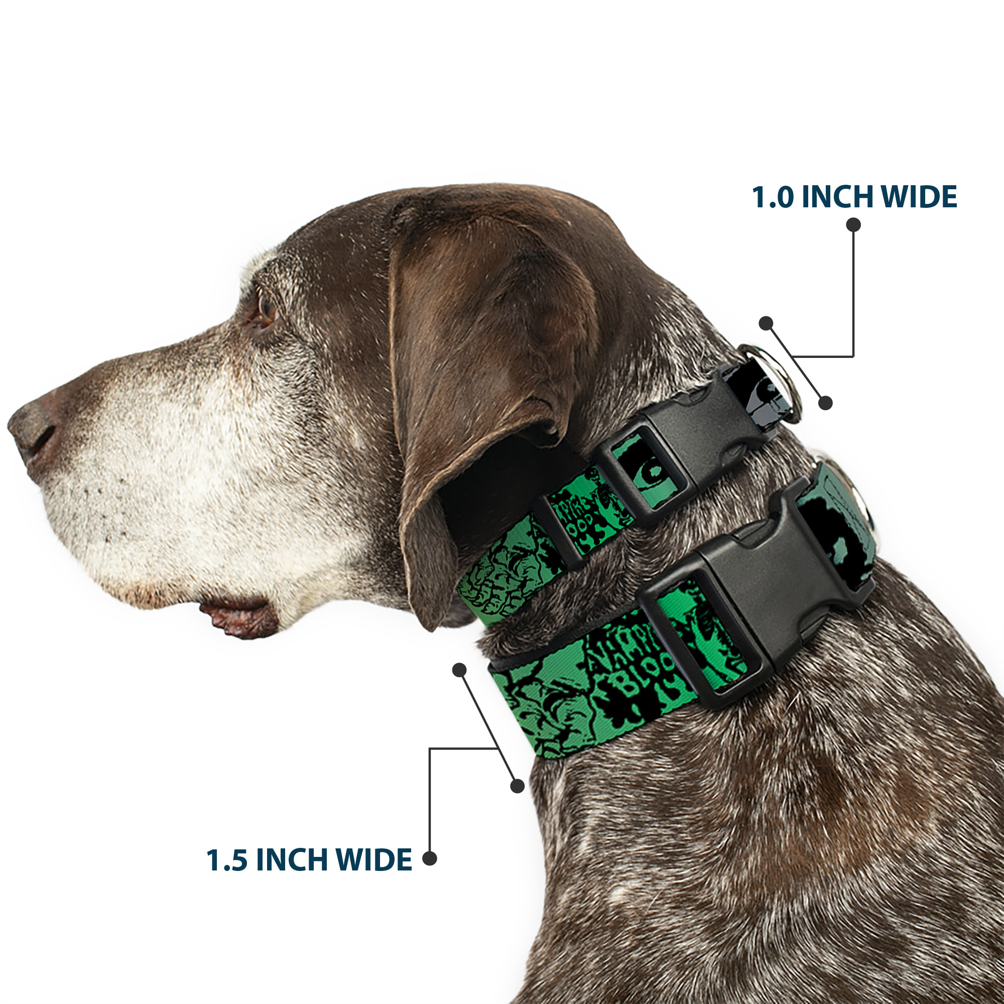 Plastic Clip Collar Retro Monster Aqua/Black WIDE-Medium 16-23"