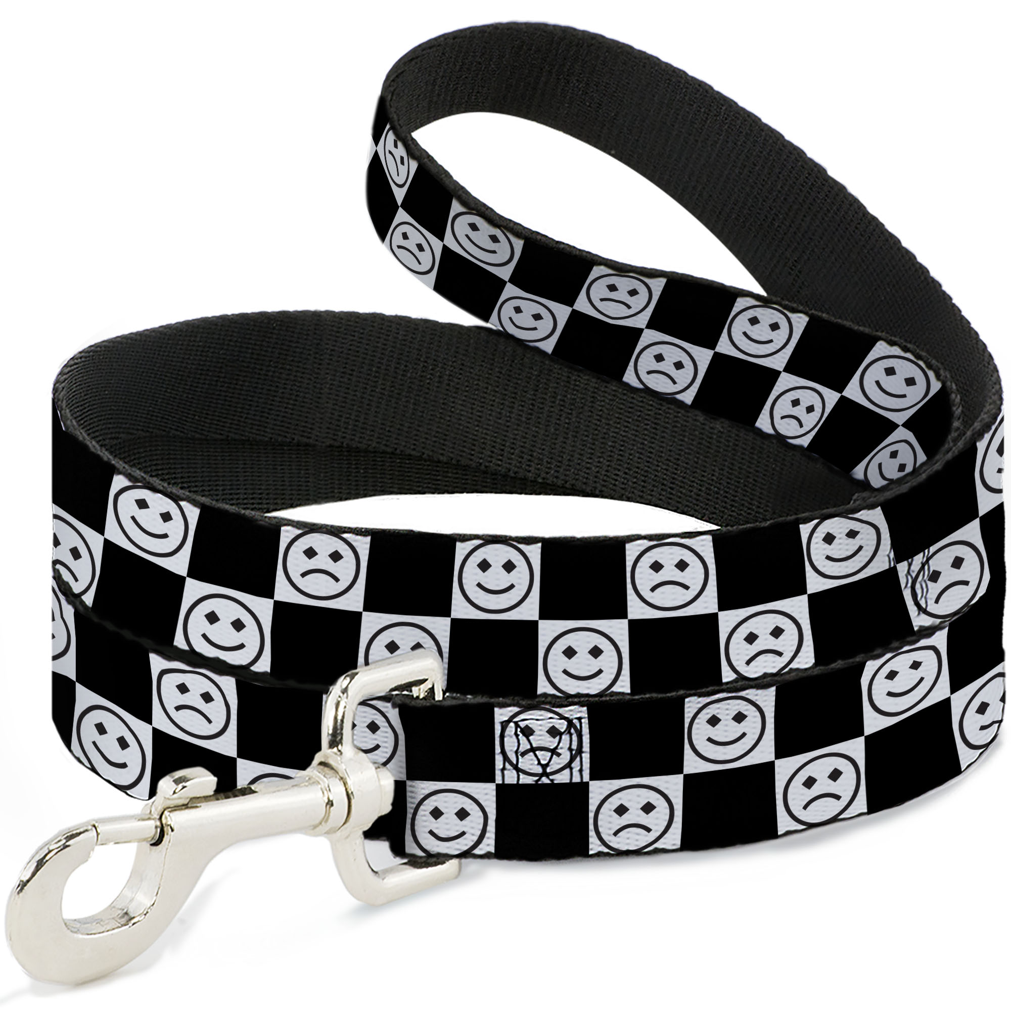 Dog Leash 6-FEET Smiley Sad Face Checker Black/White (US IMPORT)