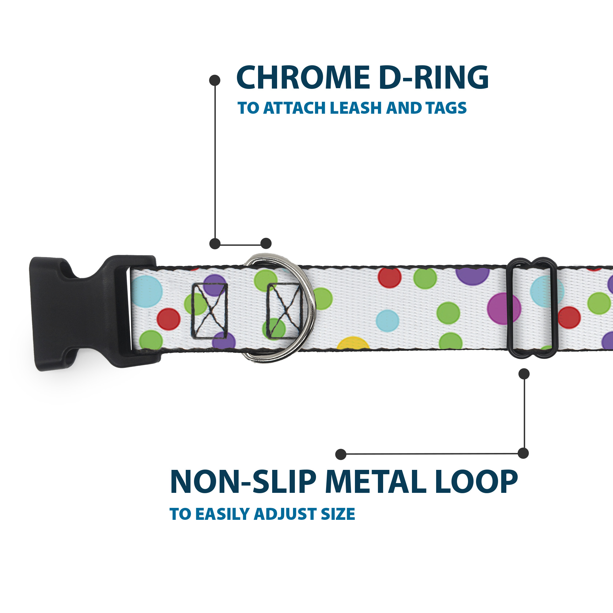 Plastic Clip Collar Dots/Grid White/Gray/Multi Color WIDE-Large 20-31"