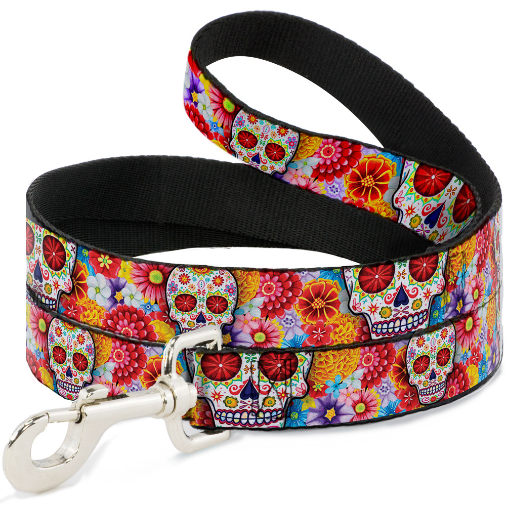 Dog Leash 6-FEET Sugar Skull Starburst White/Multi Color