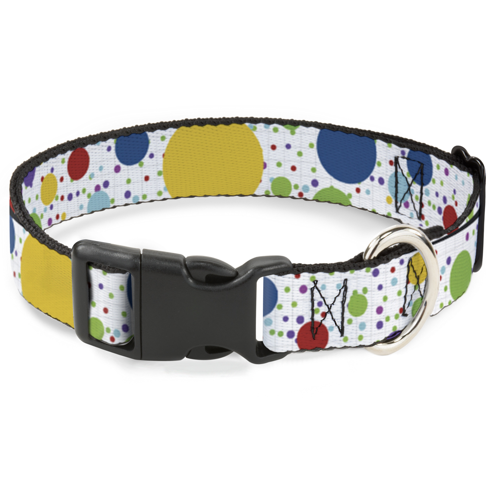 Plastic Clip Collar Dots/Grid3 White/Gray/Multi Color WIDE-Large 20-31"