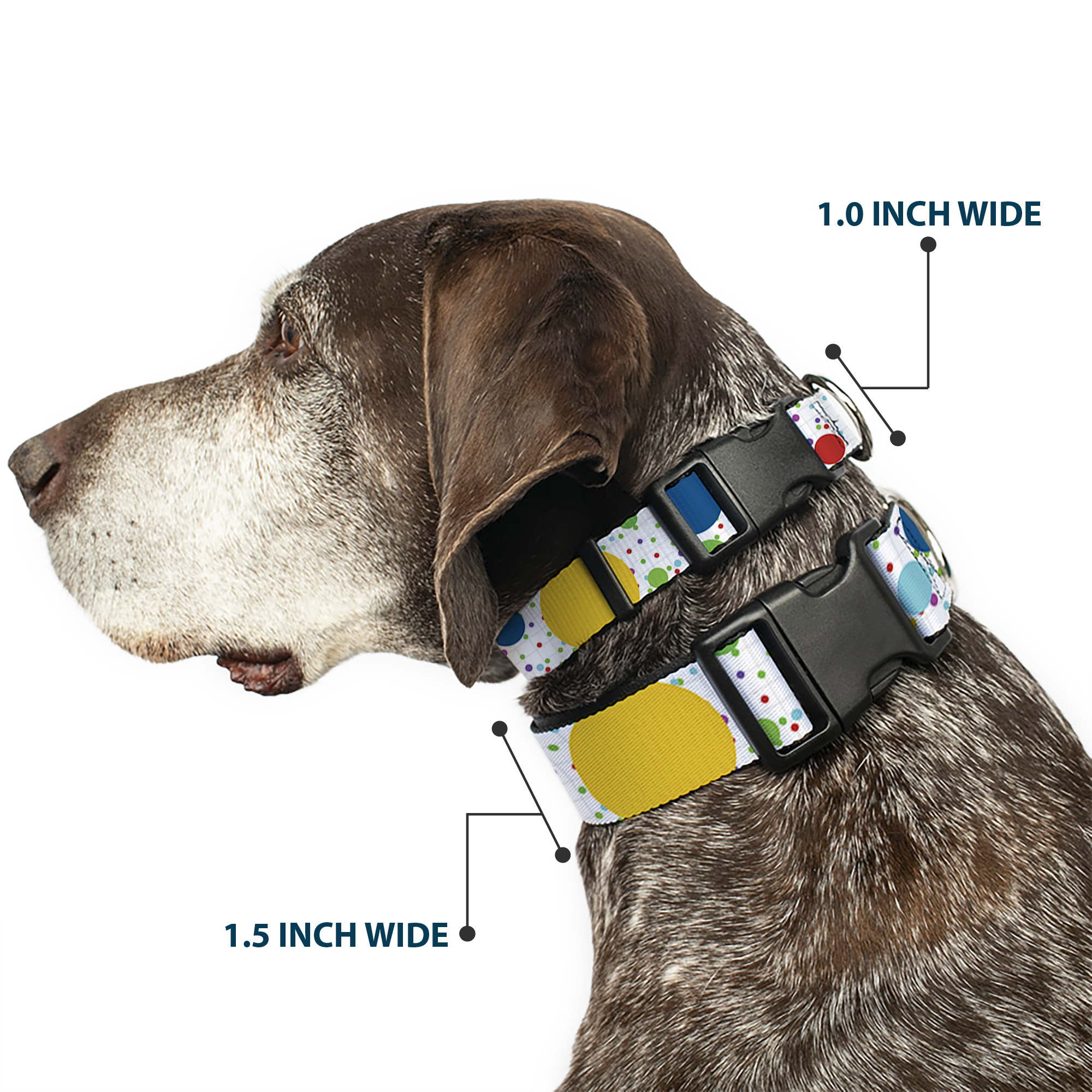 Plastic Clip Collar Dots/Grid3 White/Gray/Multi Color WIDE-Large 20-31"