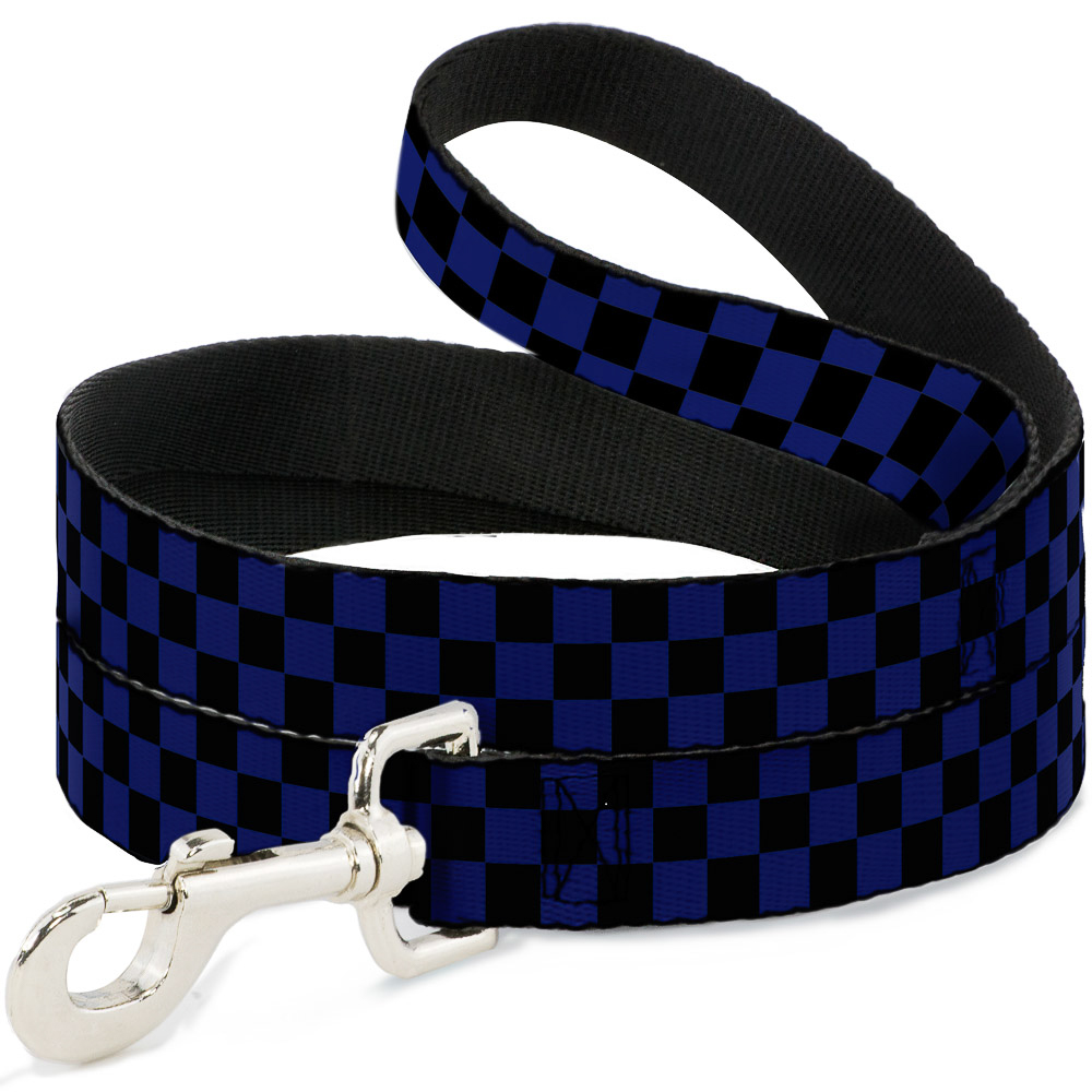 Checker Black Blue Wide Dog Leash 1.5 Inch