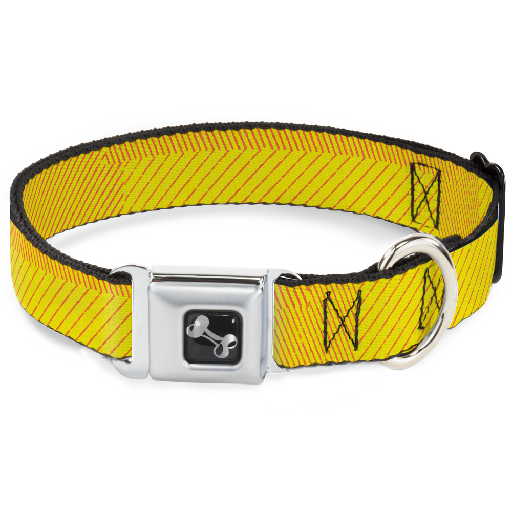 Dog Collar Bone Hash Mark Stripe Yellow/Red Large 15-24