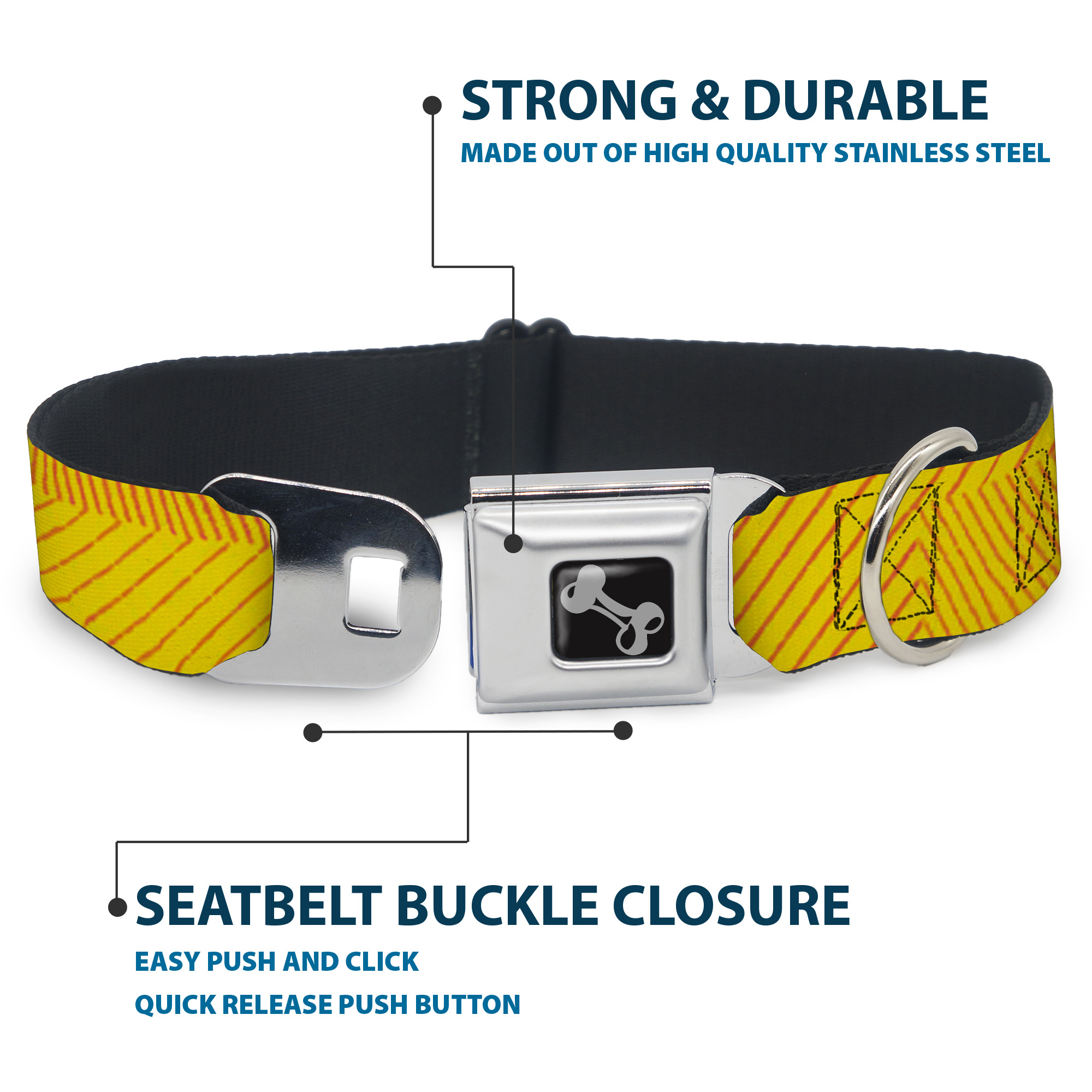 Dog Collar Bone Hash Mark Stripe Yellow/Red Large 15-24