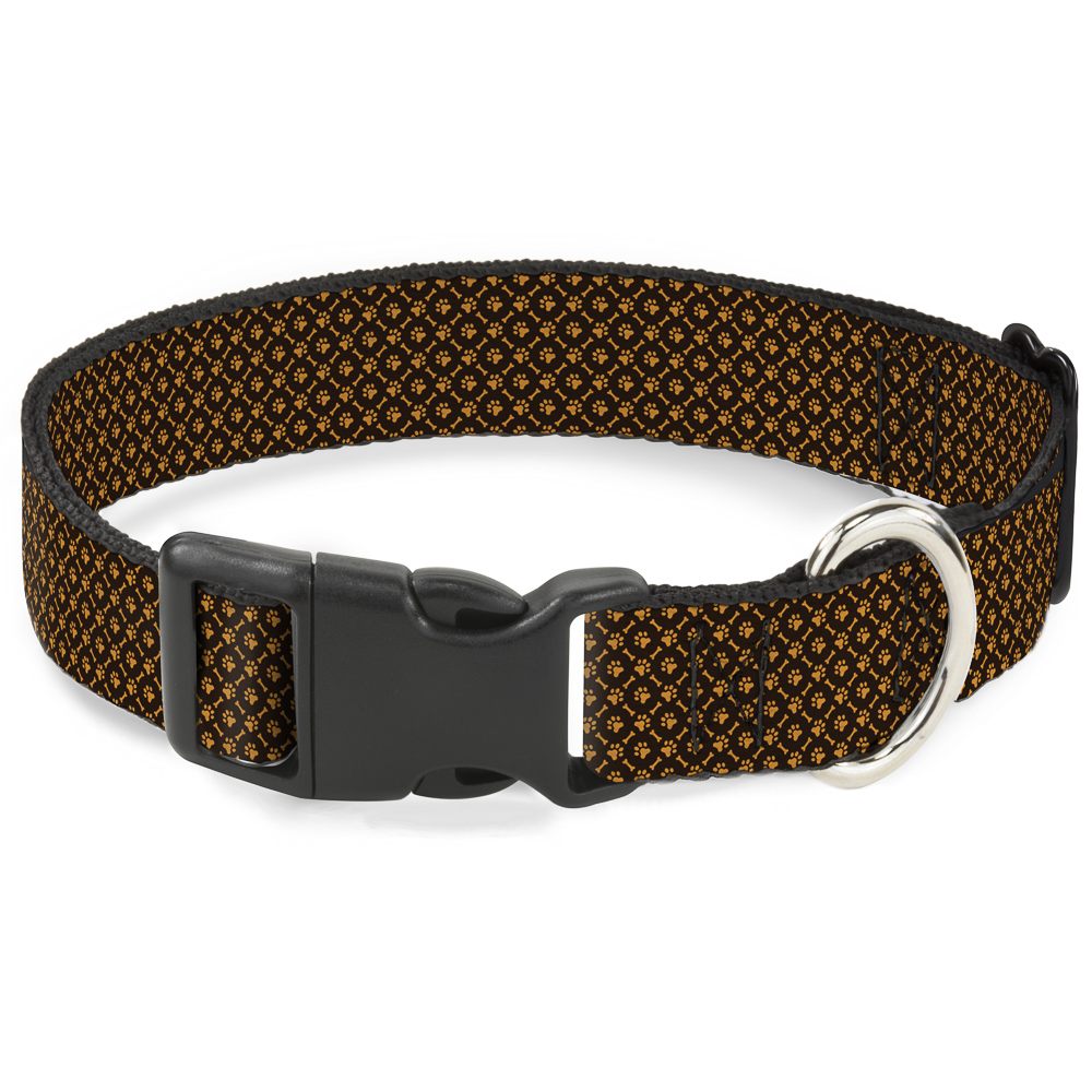 Plastic Clip Collar Bone & Paw Monogram Brown/Orange WIDE-Large 20-3 (US IMPORT)
