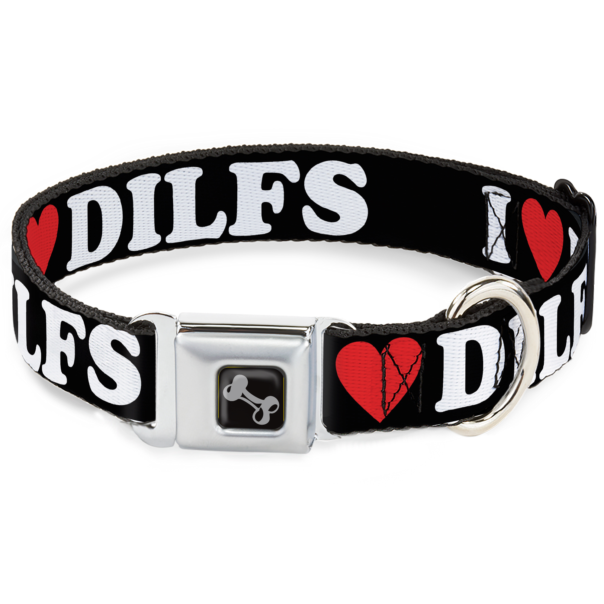 Dog Collar Bone I ""HEART"" DILFS Black/White/Red Medium 11-16.5"" (US IMPORT)