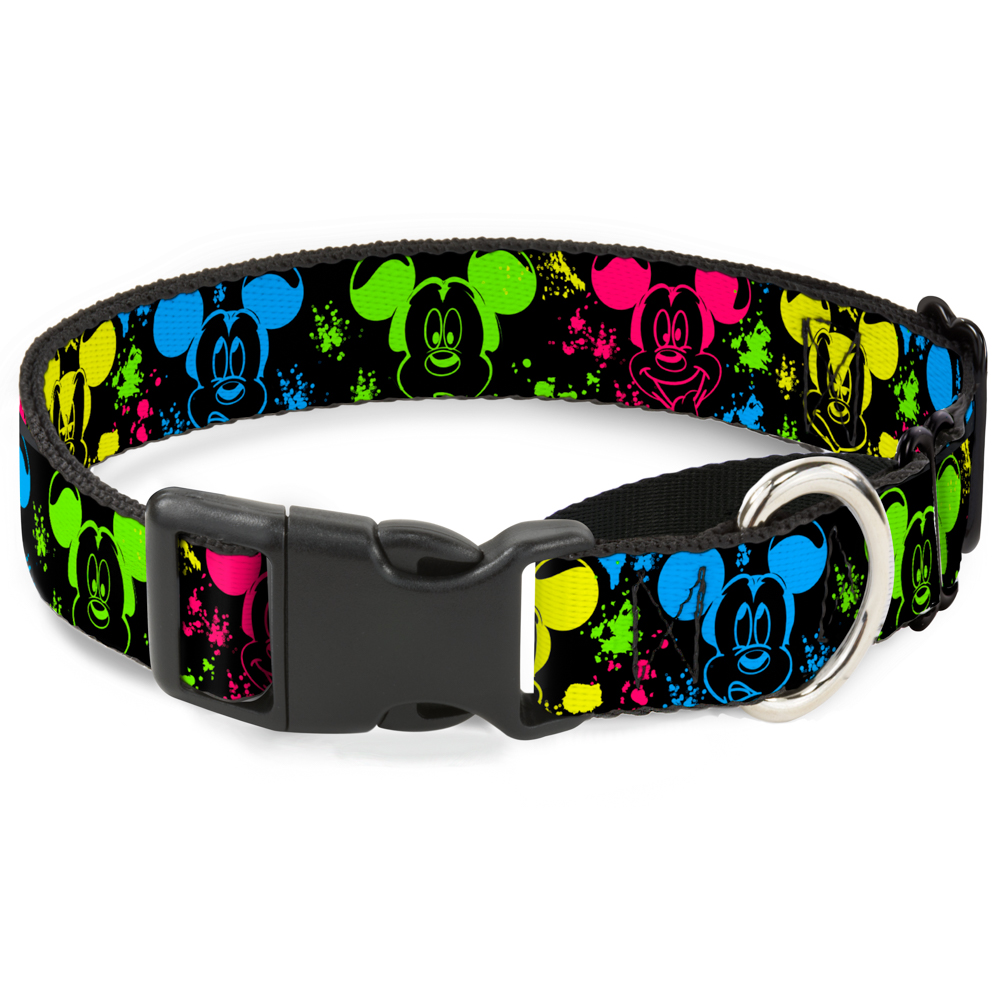 Plastic Martingale Collar Mickey Expressions/Paint Splatter Black/Multi Neon Med