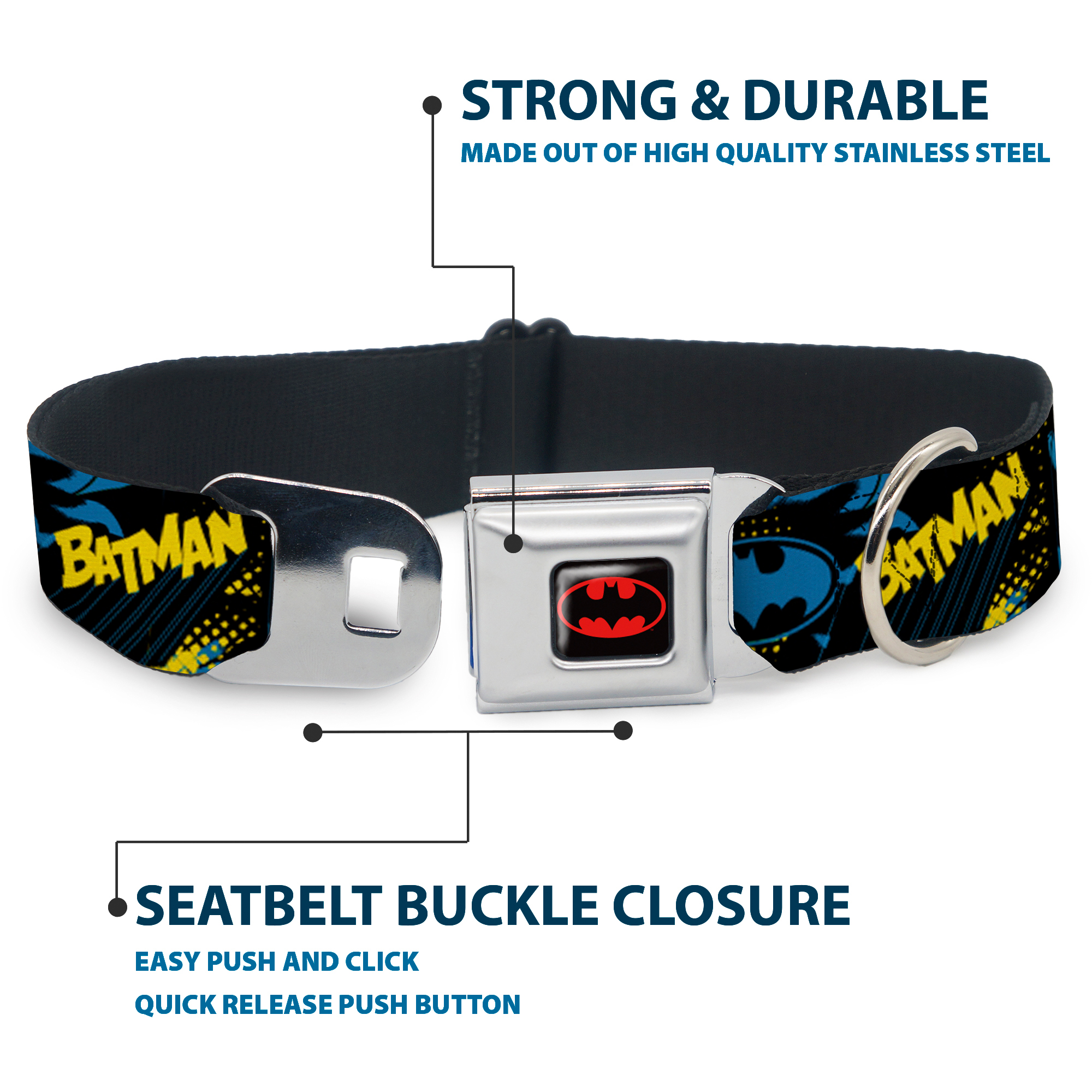 Dog Collar BMC-Batman Black/Yellow BATMAN Poses and Logo Collage Bla (US IMPORT) - Produktbild 3