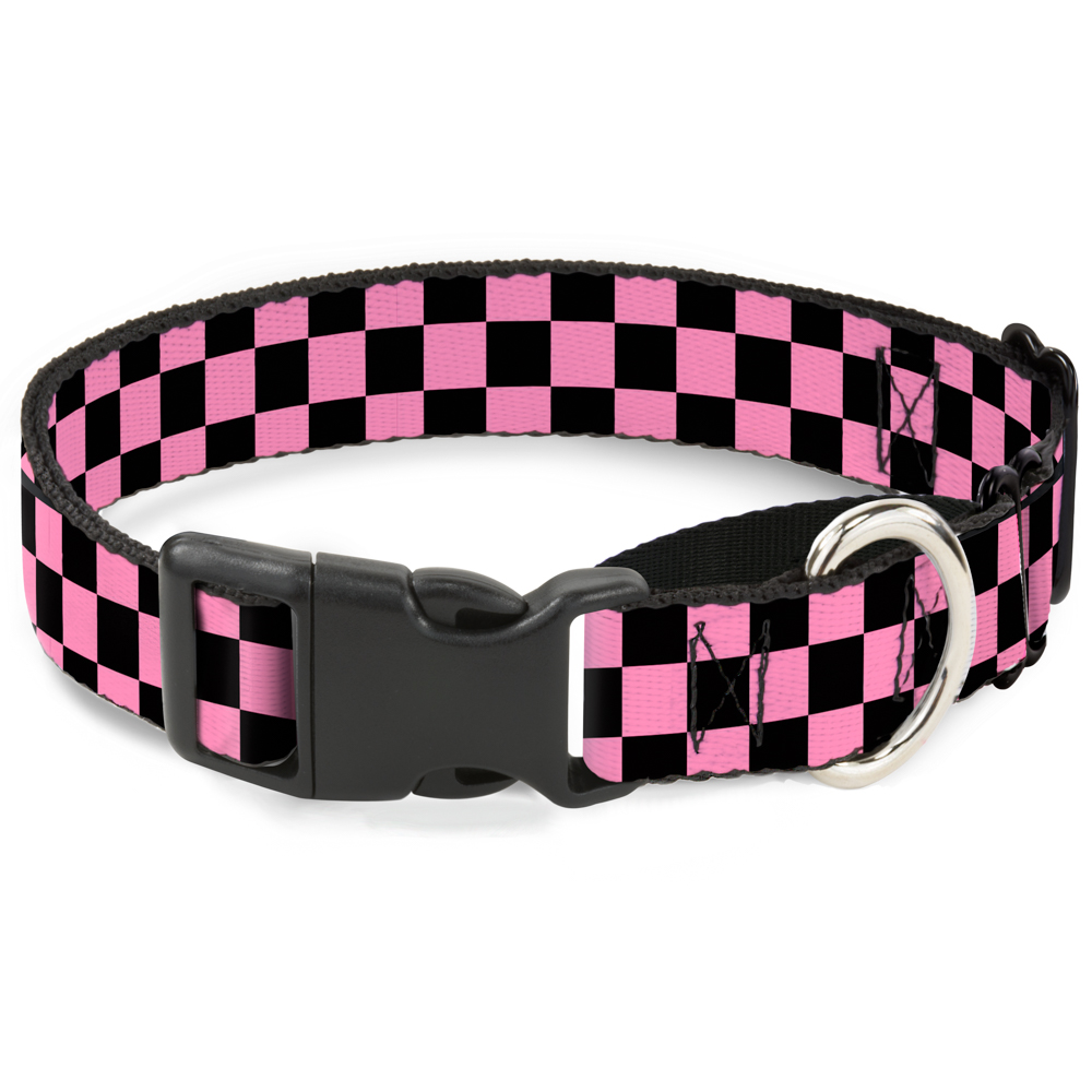 Plastic Martingale Collar Checker Black/Baby Pink WIDE-Small 13-18