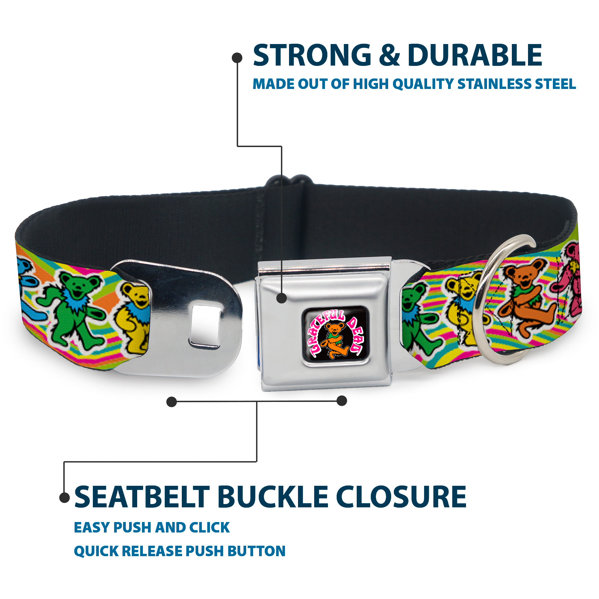 Dog Collar GDAJ-GRATEFUL DEAD Dancing Bear Icon Full Color Black/Ora (US IMPORT) - Bild 4 von 9