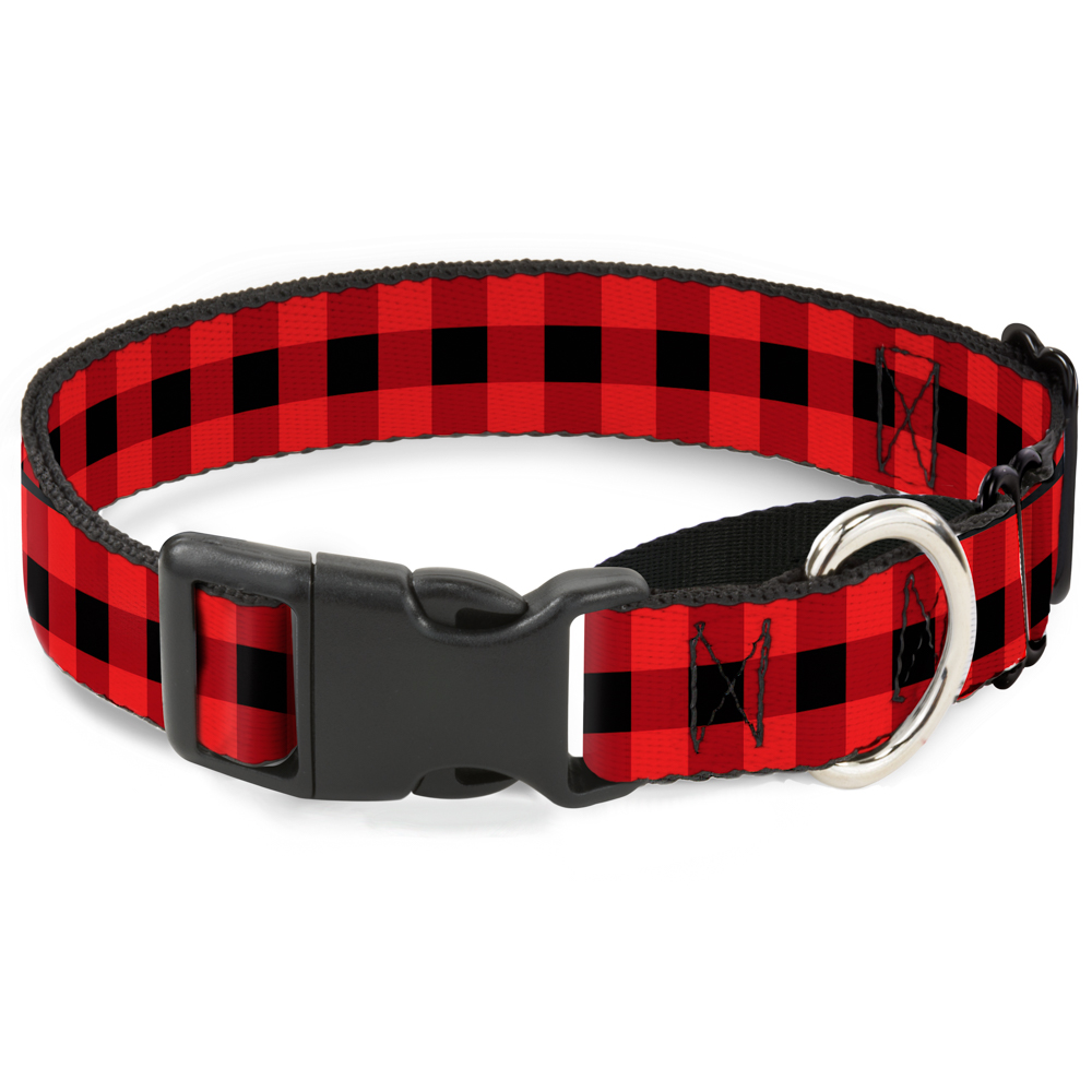 Plastic Martingale Collar Buffalo Plaid Black/Red WIDE-Small 13-18"" (US IMPORT)