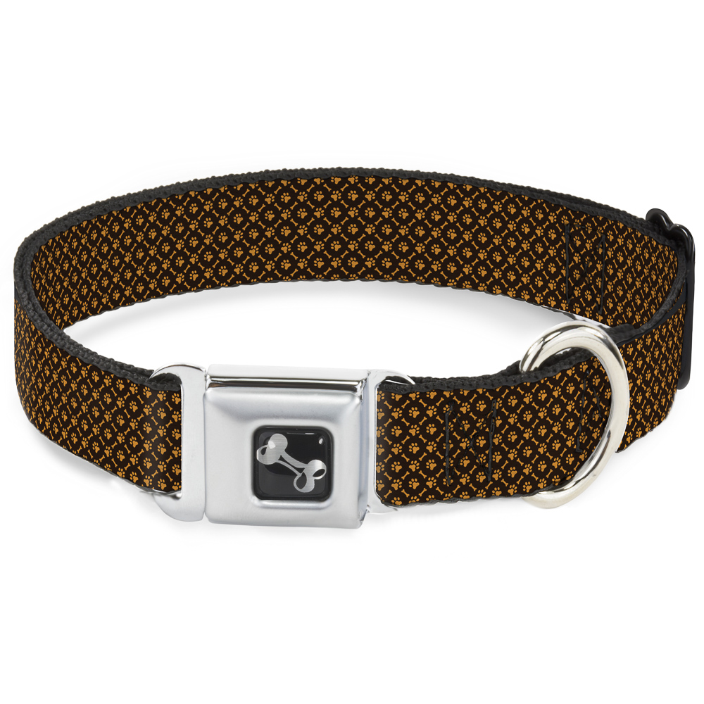 Dog Collar Bone Bone & Paw Monogram Brown/Orange WIDE-Medium 16-23"