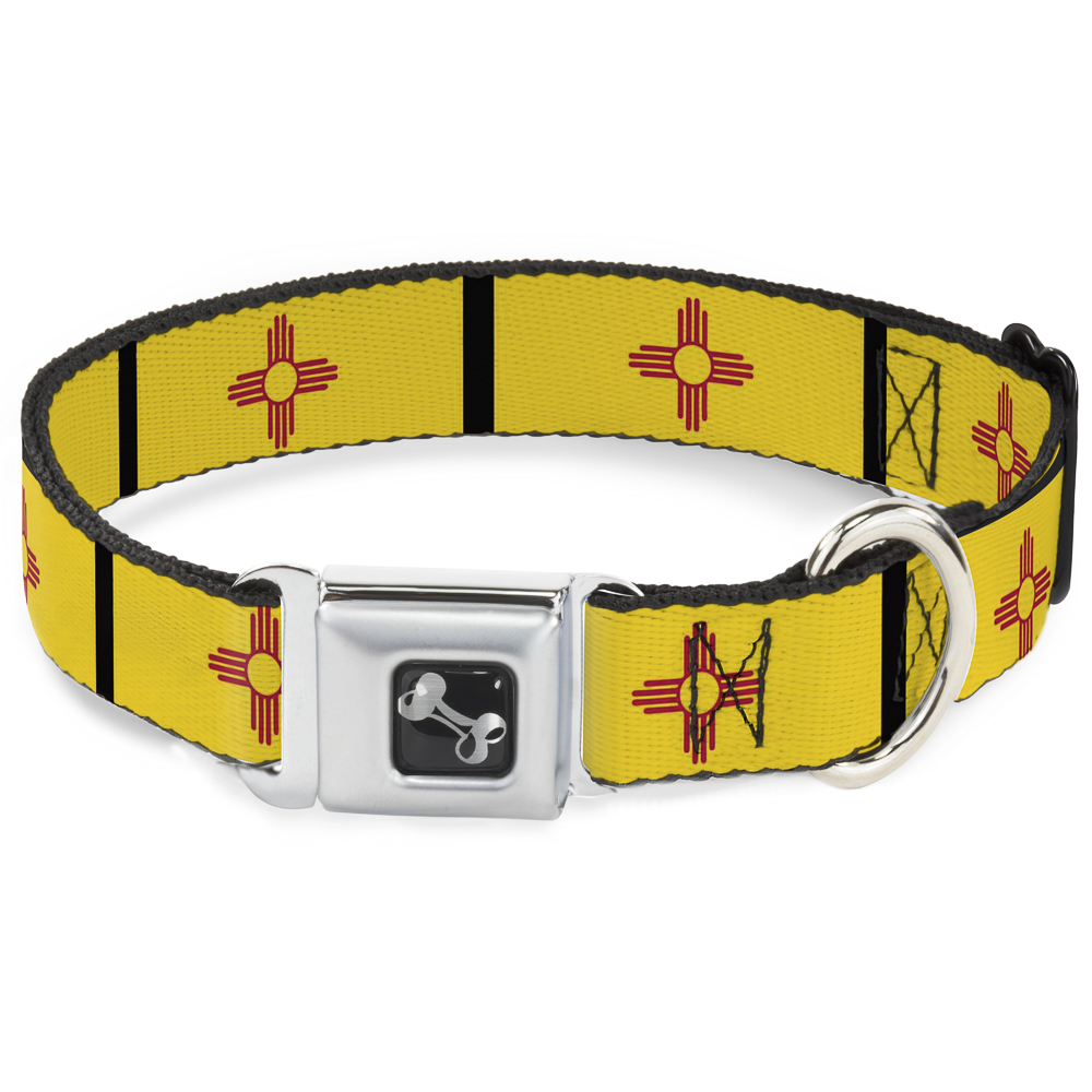 Dog Collar Bone New Mexico Flag/Black WIDE-Small 13-17″