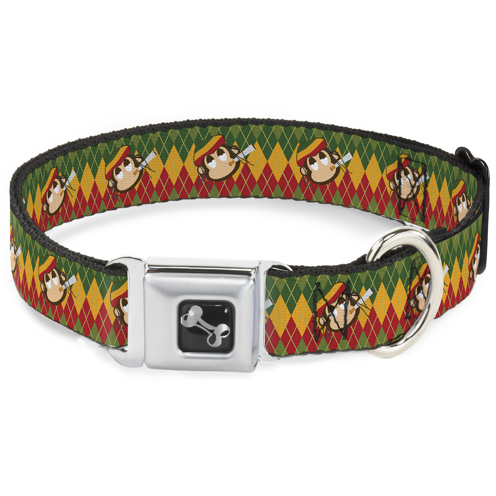 Dog Collar Bone Smoking Monkey Repeat Argyle Rasta WIDE-Large 20-31 ...