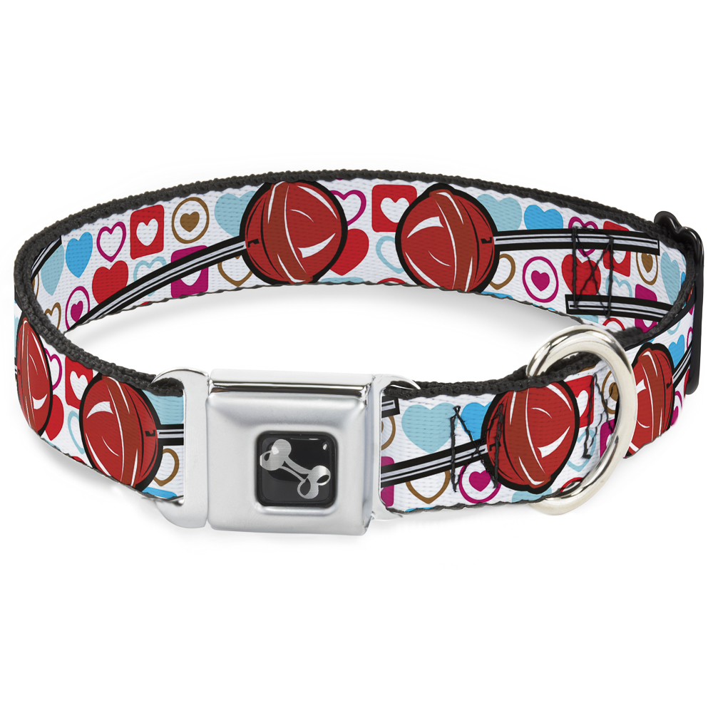 Dog Collar Bone Lollipop Hearts White WIDE-Large 20-31"" (US IMPORT)