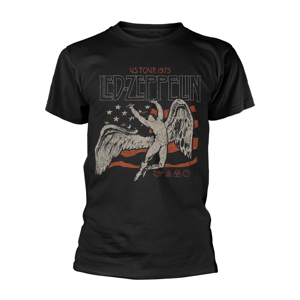 ЧЕРНАЯ футболка LED ZEPPELIN С ФЛАГОМ ТУРА по США 1975 года большого размера
