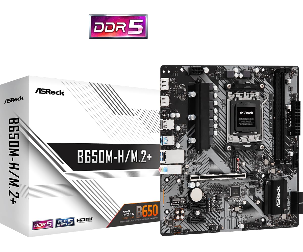 ASRock B650M-H/M.2+ Motherboard DDR5 DIMMs 6 USB HDMI DisplayPort Micro ATX 96 G