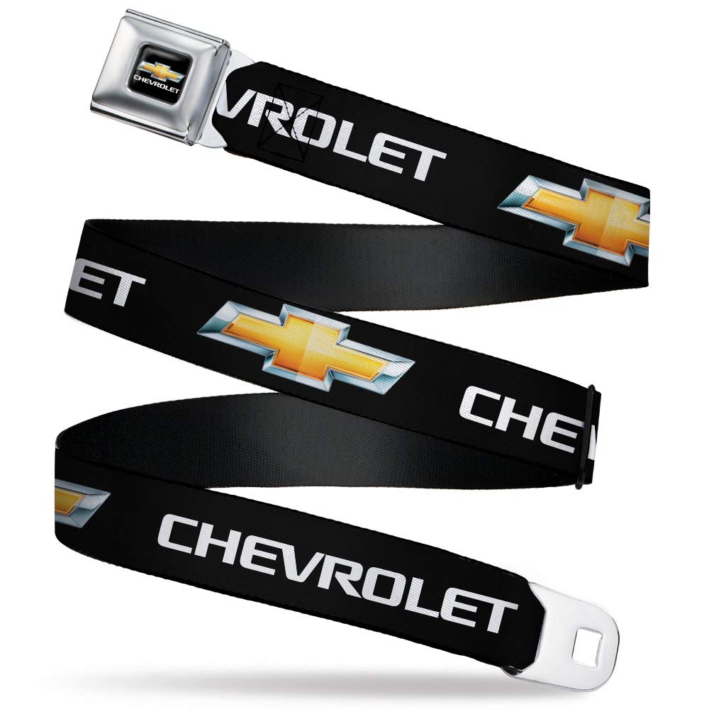 Buckle-Down Seatbelt Belt – Chevy Bowtie Black/Gold Logo REPEAT – 1.0″ Wide – 20