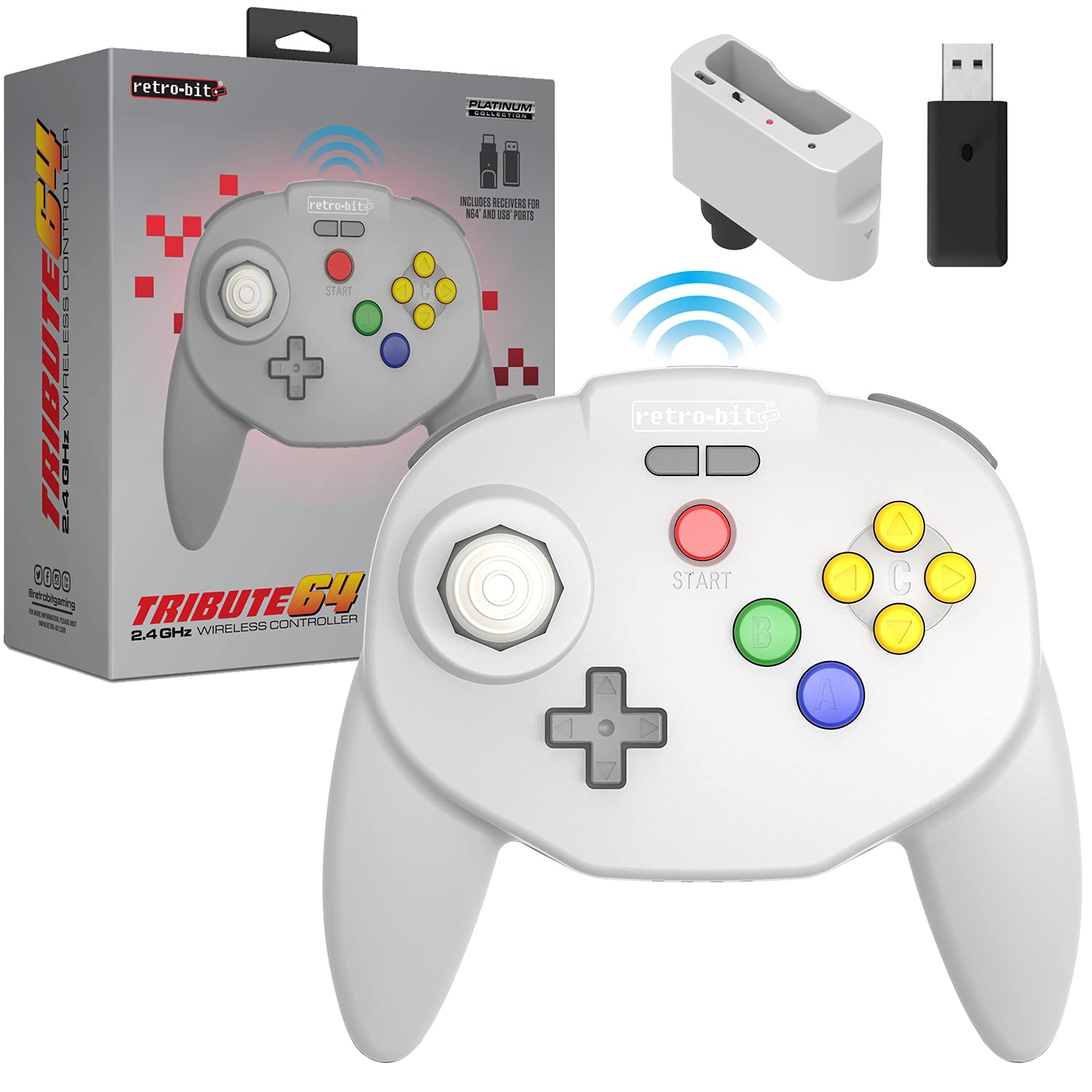 Photos - Game Retro-Bit Tribute64 2.4Ghz Wireless Controller For N64 Switch PC Mac and Other USB Devices - Grey & Legacy16 2.4 Ghz Wireles