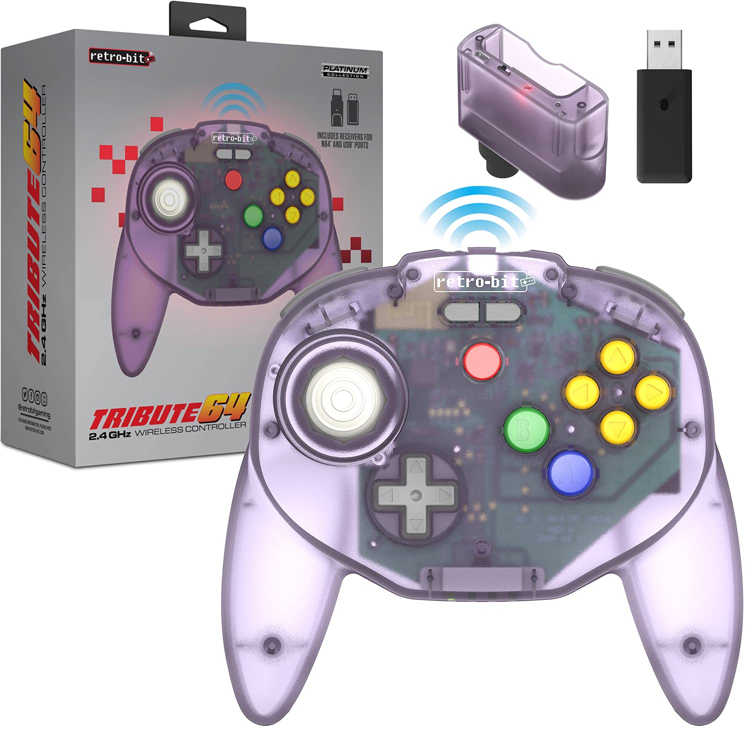Photos - Game Retro-Bit Tribute 64 2.4 GHz Wireless Controller V2 for Nintendo 64  Switch Online PC MacOS RetroPie Raspberry Pi and O(N64)