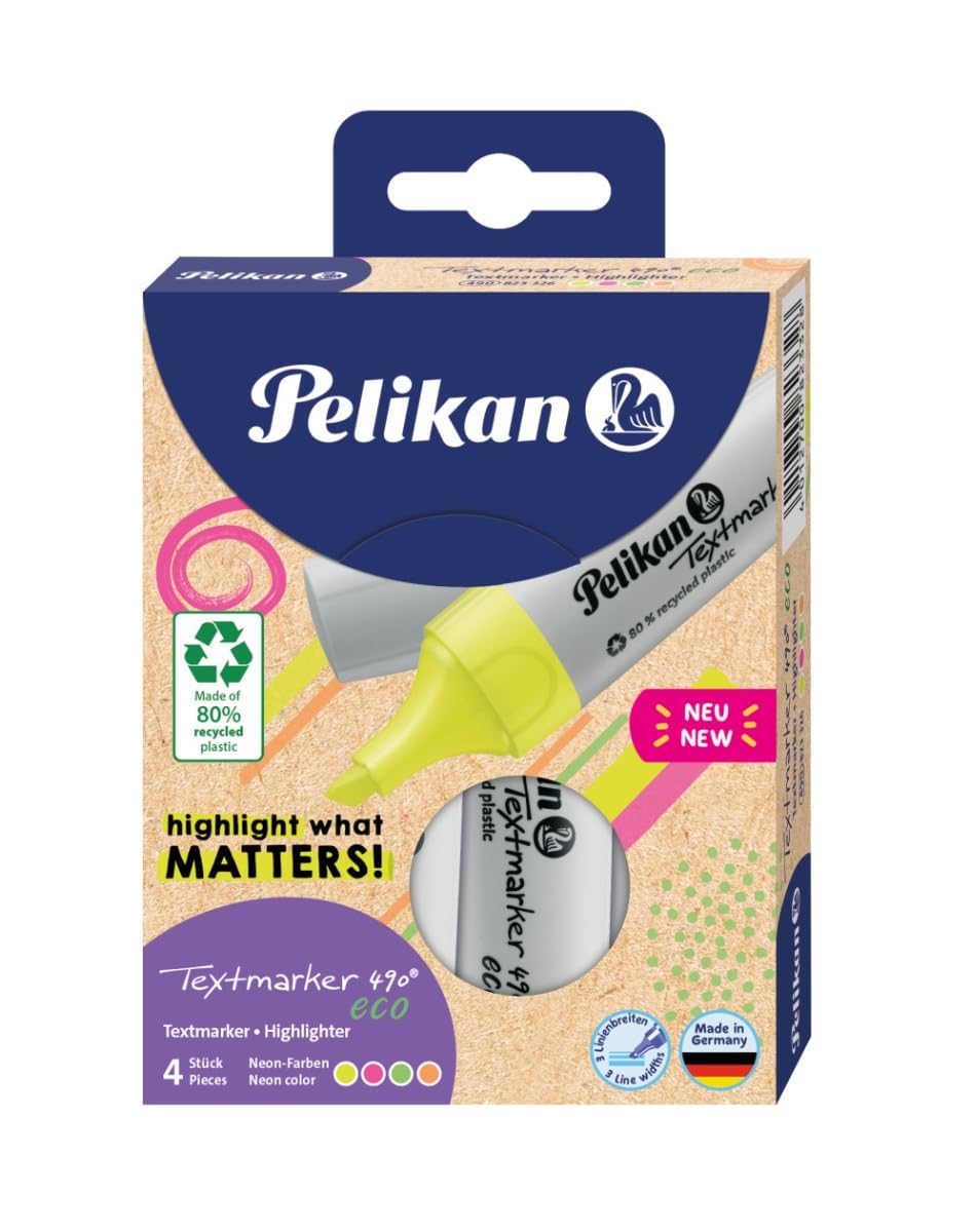 Pelikan 823326 Highlighter 490 Eco Assorted Colours, Pack of 4 in Case