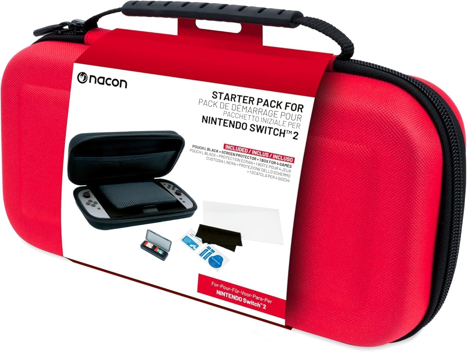 Photos - Game Nacon Switch 2 3er Pack 1 Hartschalenkoffer 1 Displayschutz Spieleaufbewahrungsbox   - Essential Pack For Nintendo (Rot)