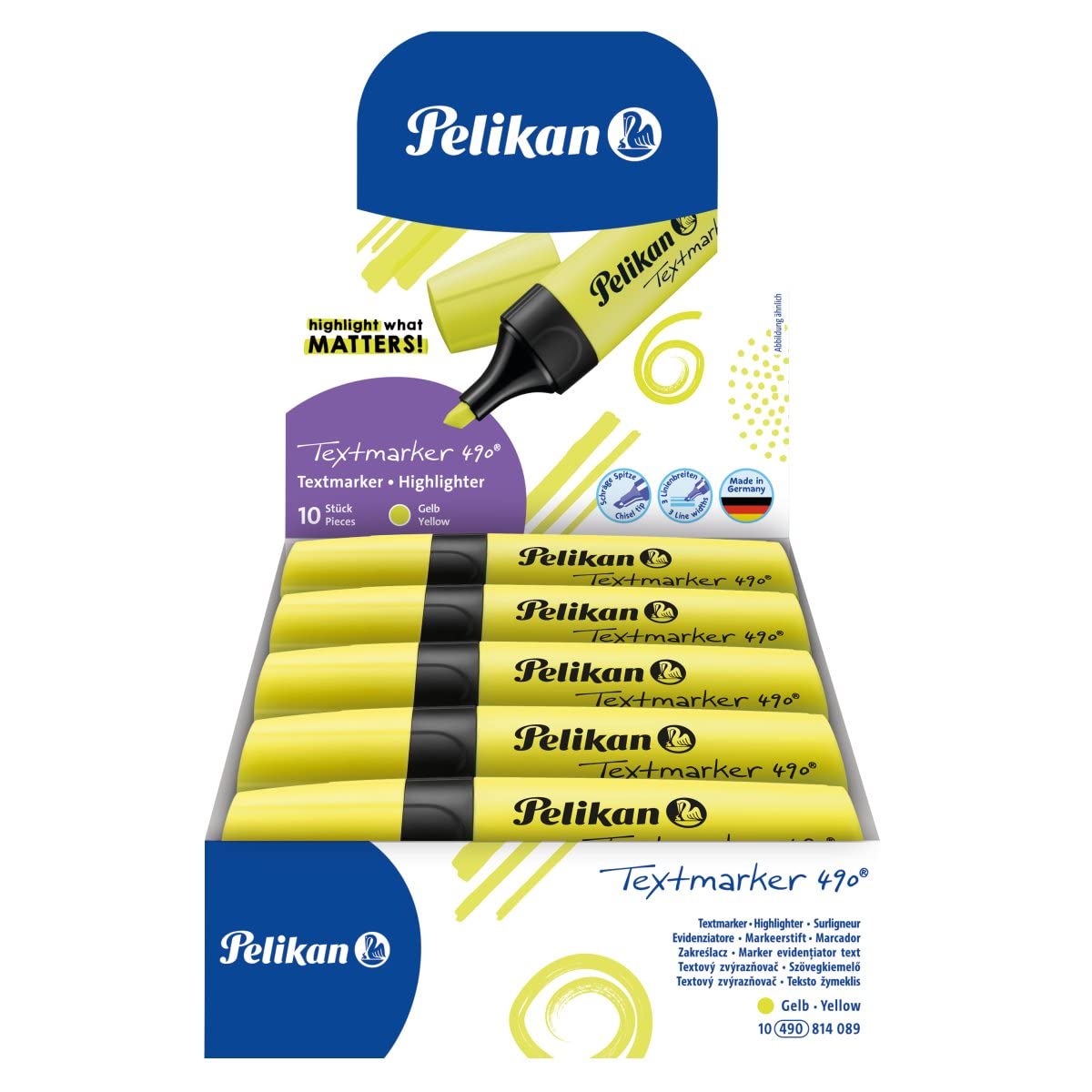 Pelikan 814089 Highlighter 490 Bright Yellow Pack of 10 in Folding Box 4690₽