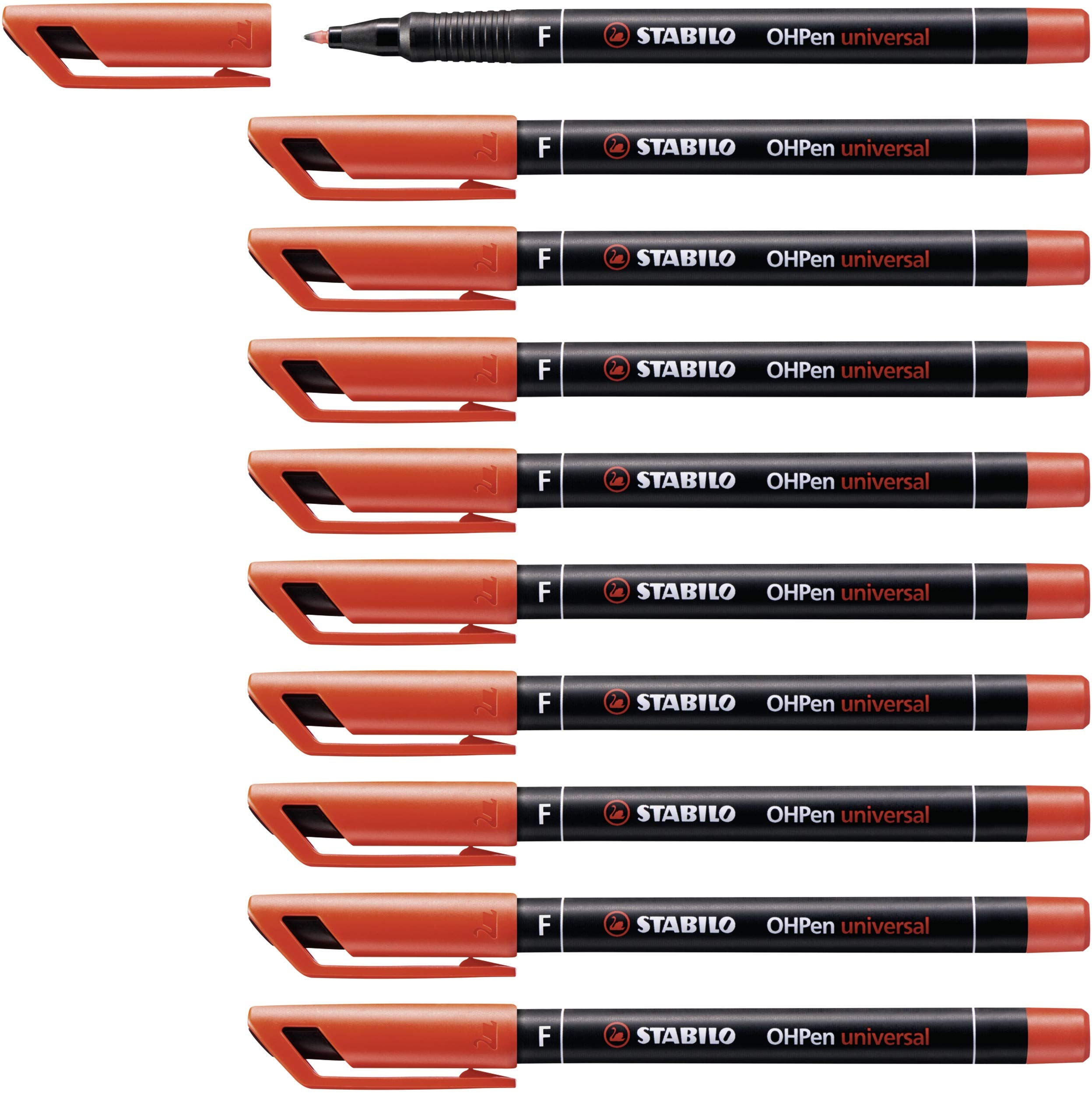 Overhead Pen – STABILO OHPen universal – Permanent Fine – Pack of 10 – red Perma
