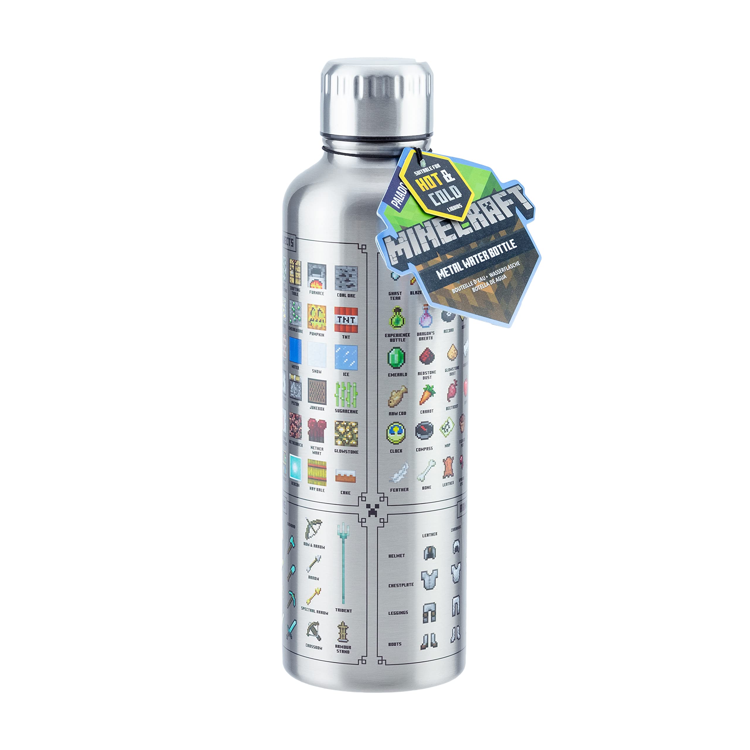 Minecraft Official Metal Water Bottle by Paladone – Licensed Gaming Merch