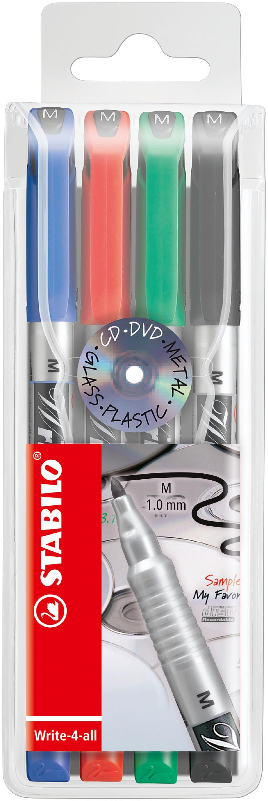 Permanent Marker – STABILO Write-4-all – Medium – Wallet of 4 – Assorted Colours