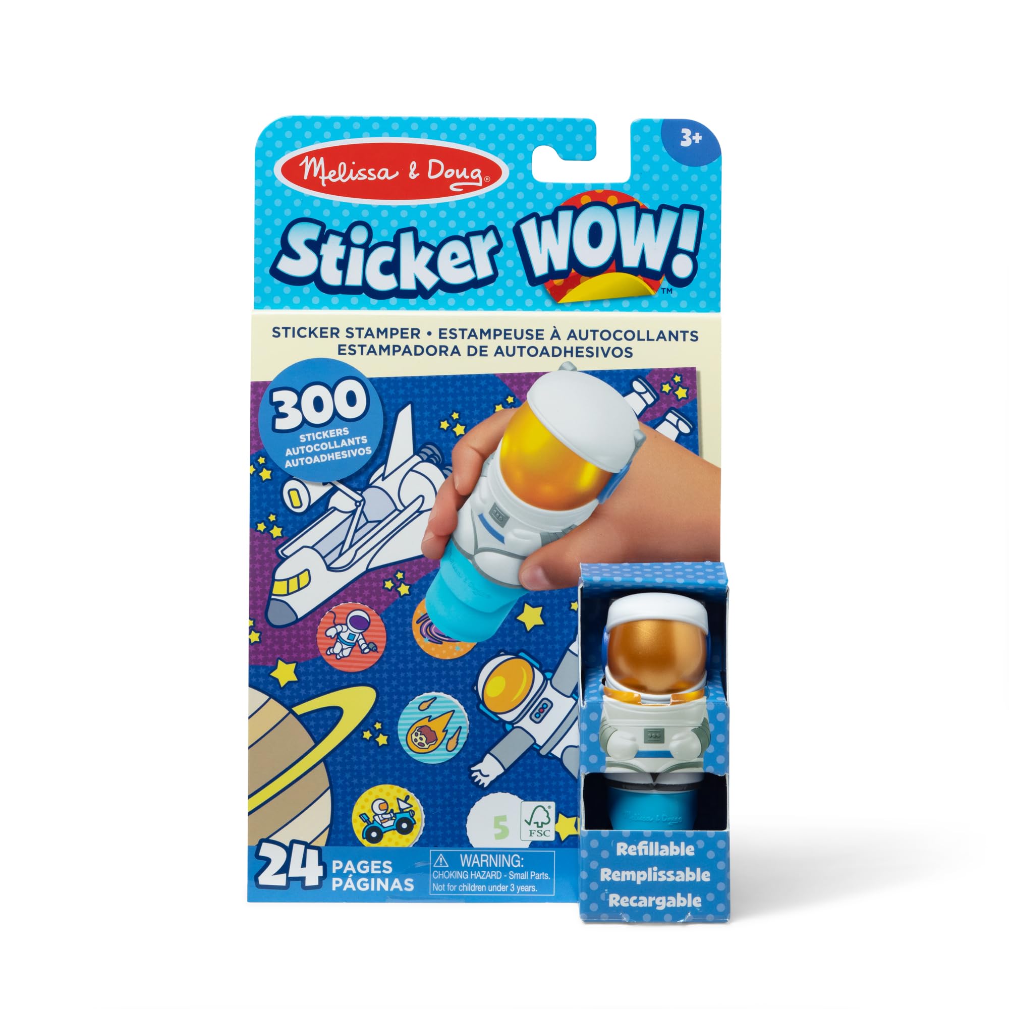 Melissa & Doug Sticker WOW 24-страничный блокнот для занятий и стампер для наклеек, 300 наклеек